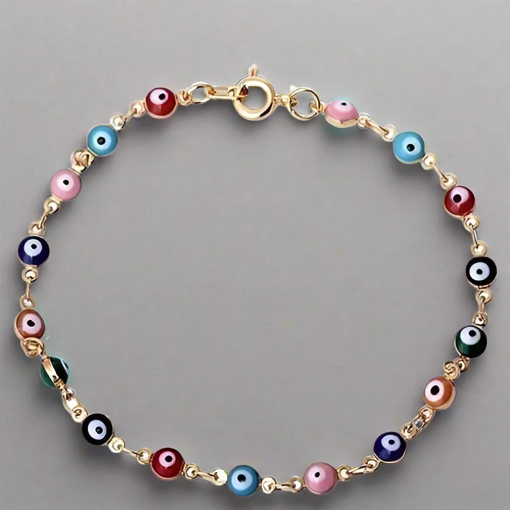 18K Gold Plated Teeny Tiny 'Evil Eye' Multi-Color Bracelet for Woman