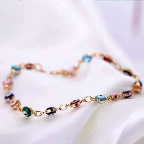 18K Gold Plated Teeny Tiny 'Evil Eye' Multi-Color Bracelet for Woman