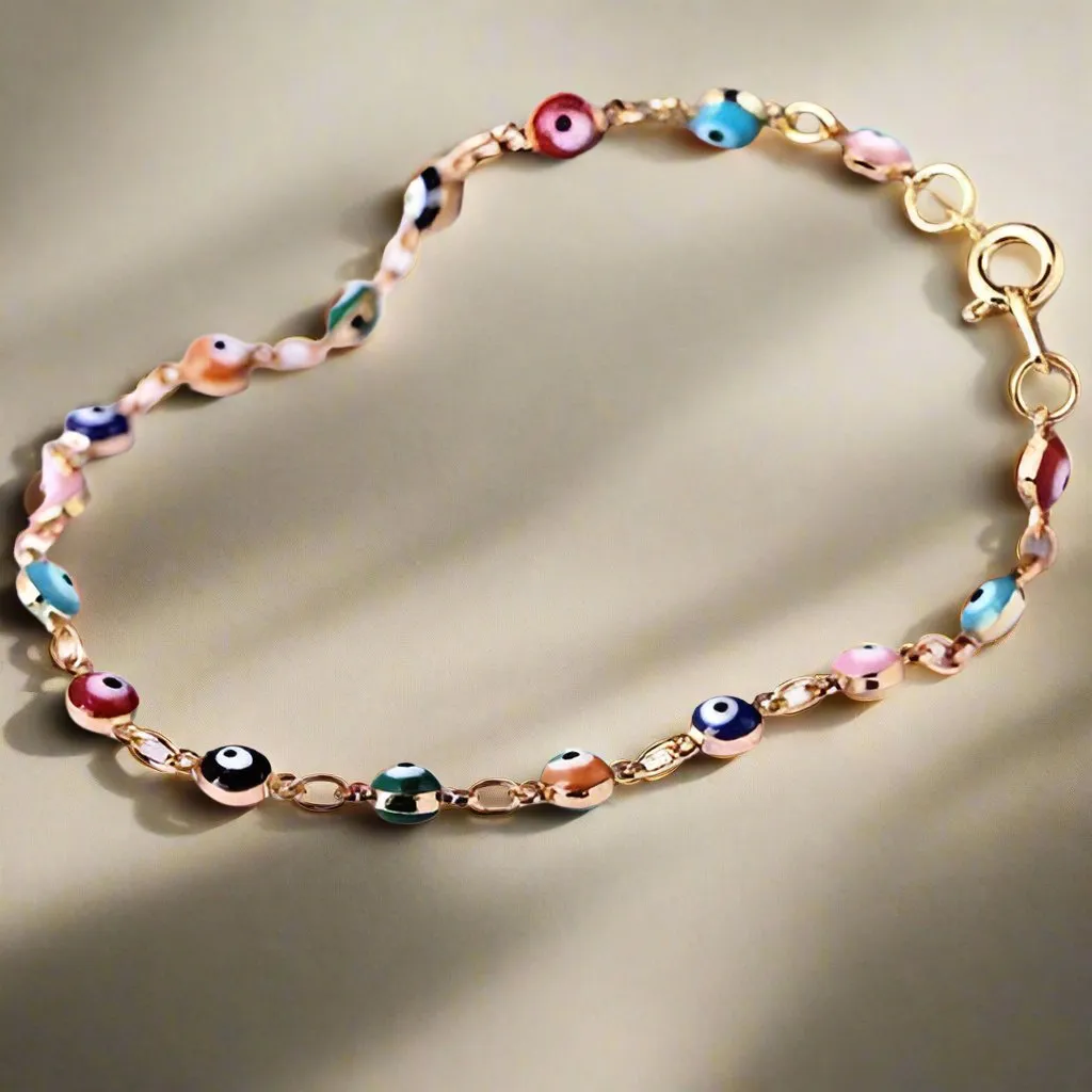 18K Gold Plated Teeny Tiny 'Evil Eye' Multi-Color Bracelet for Woman
