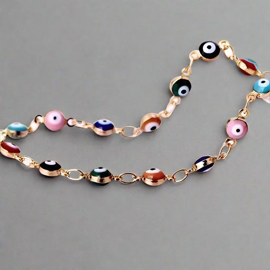18K Gold Plated Teeny Tiny 'Evil Eye' Multi-Color Bracelet for Woman