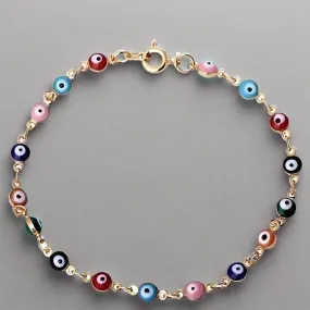 18K Gold Plated Teeny Tiny 'Evil Eye' Multi-Color Bracelet for Woman