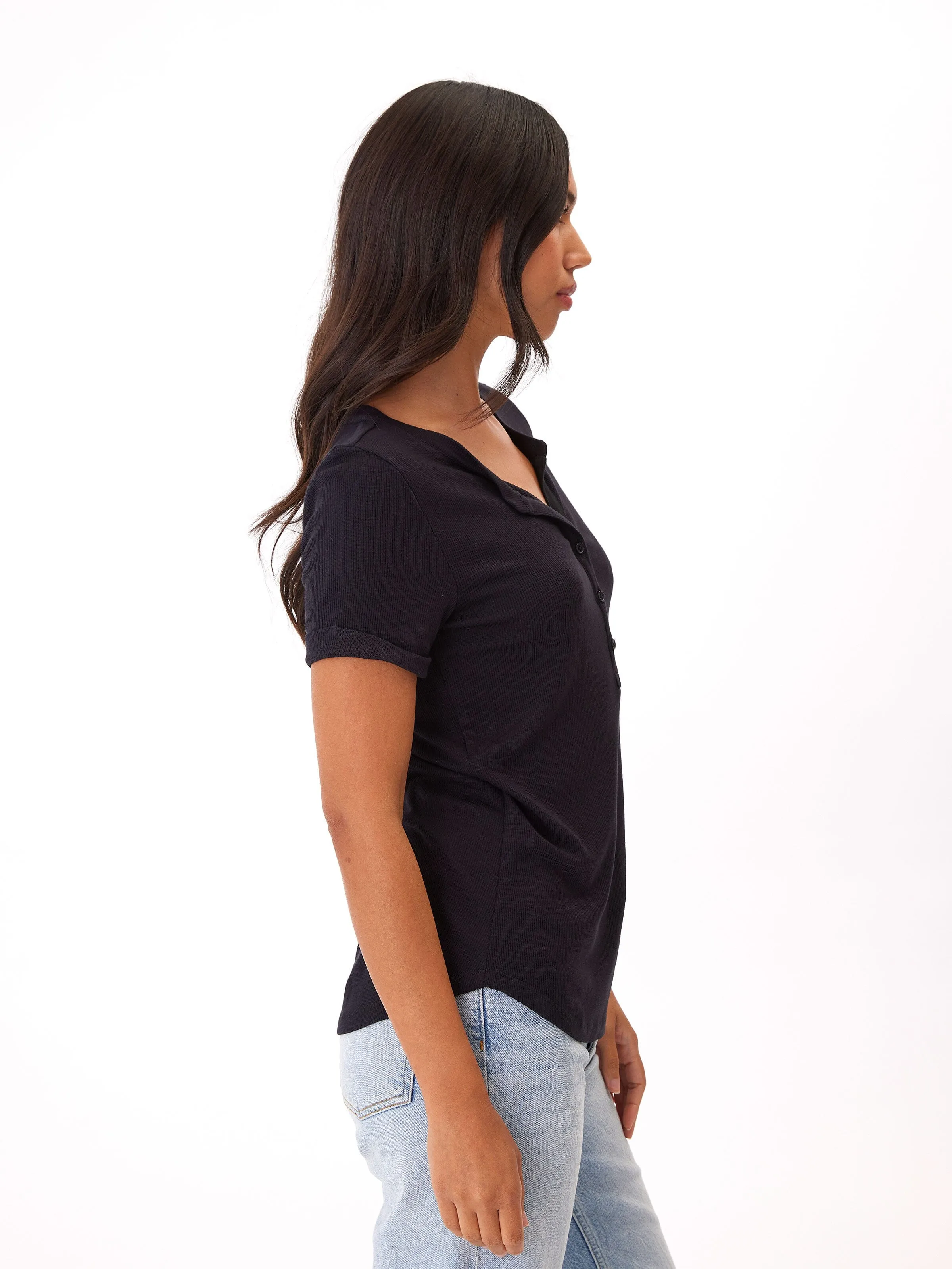 Akia Feather Rib Henley Tee