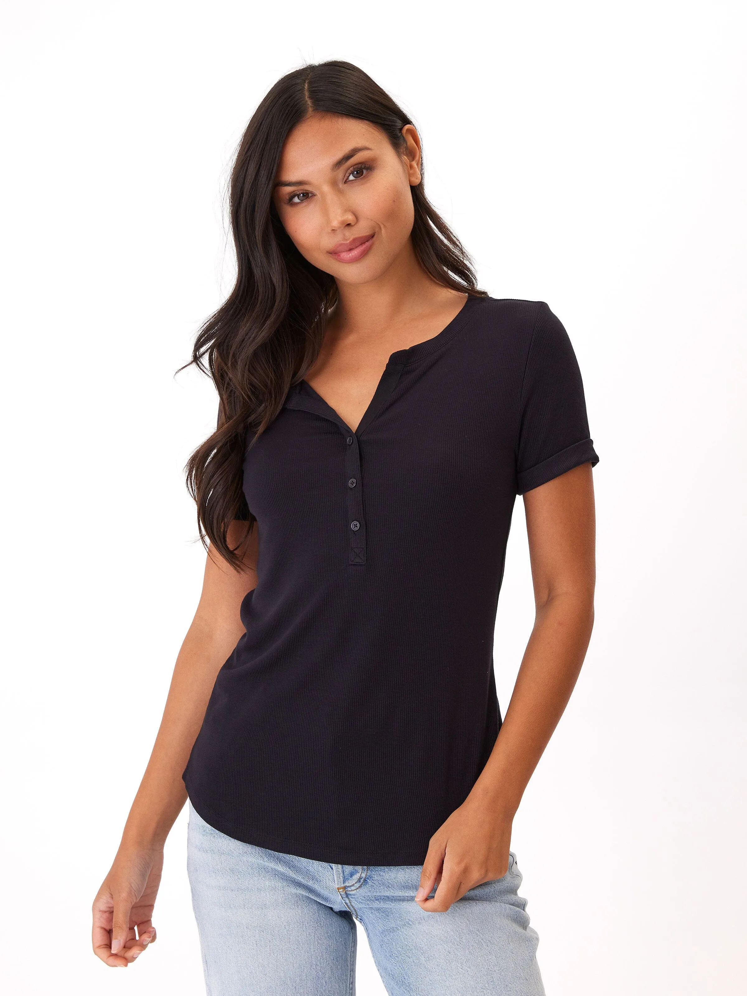Akia Feather Rib Henley Tee