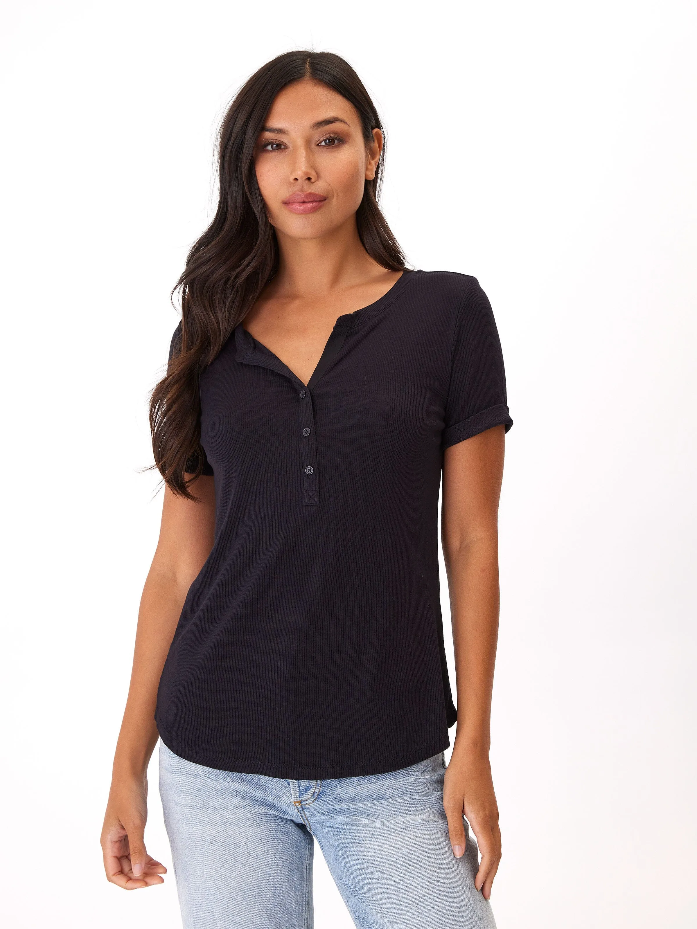 Akia Feather Rib Henley Tee