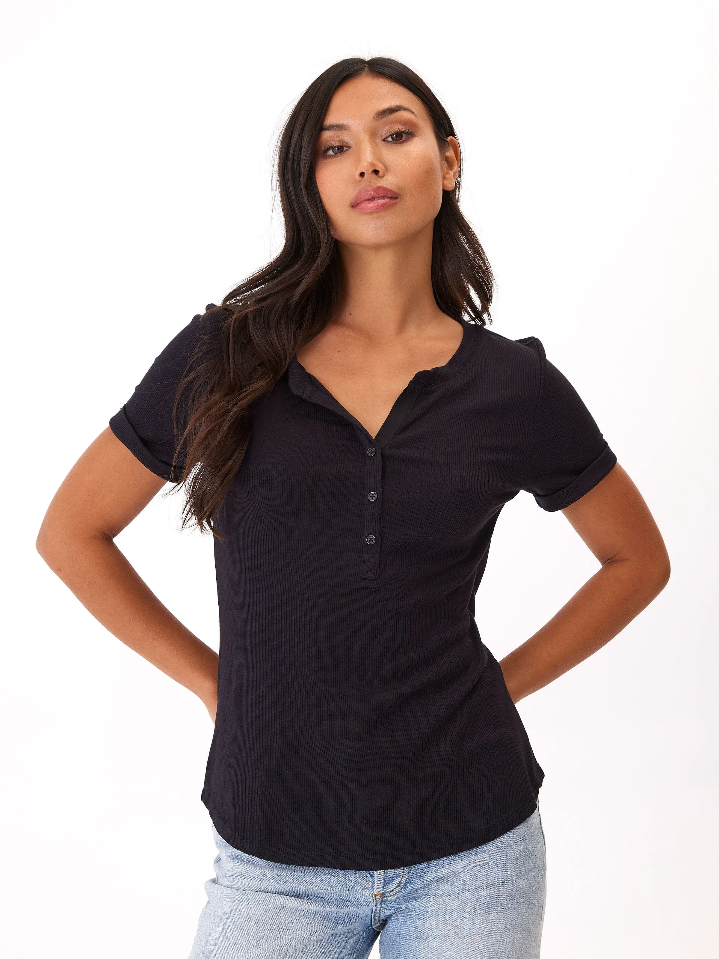Akia Feather Rib Henley Tee