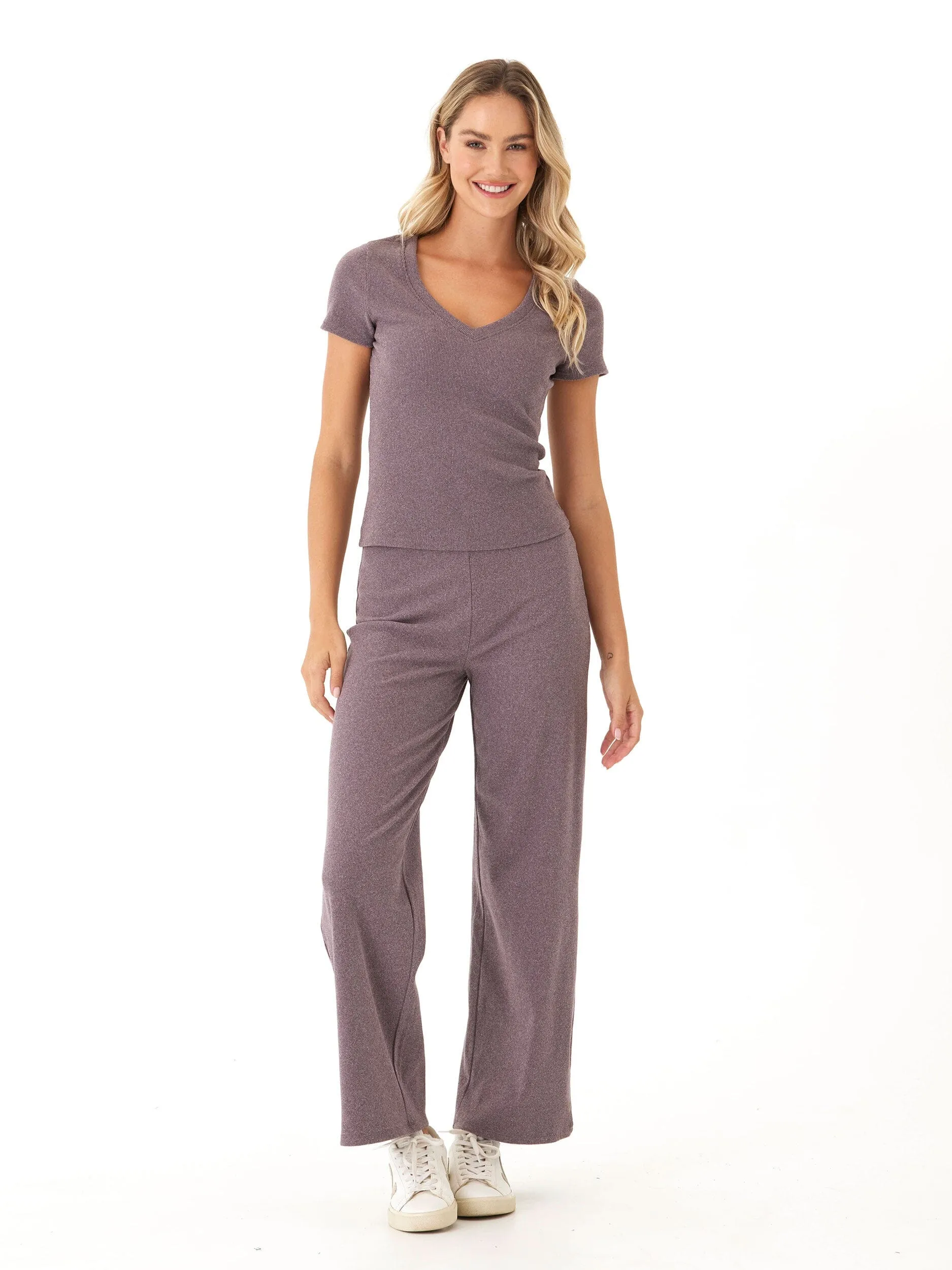 Alexia Brushed Performance Rib V-Neck Tee
