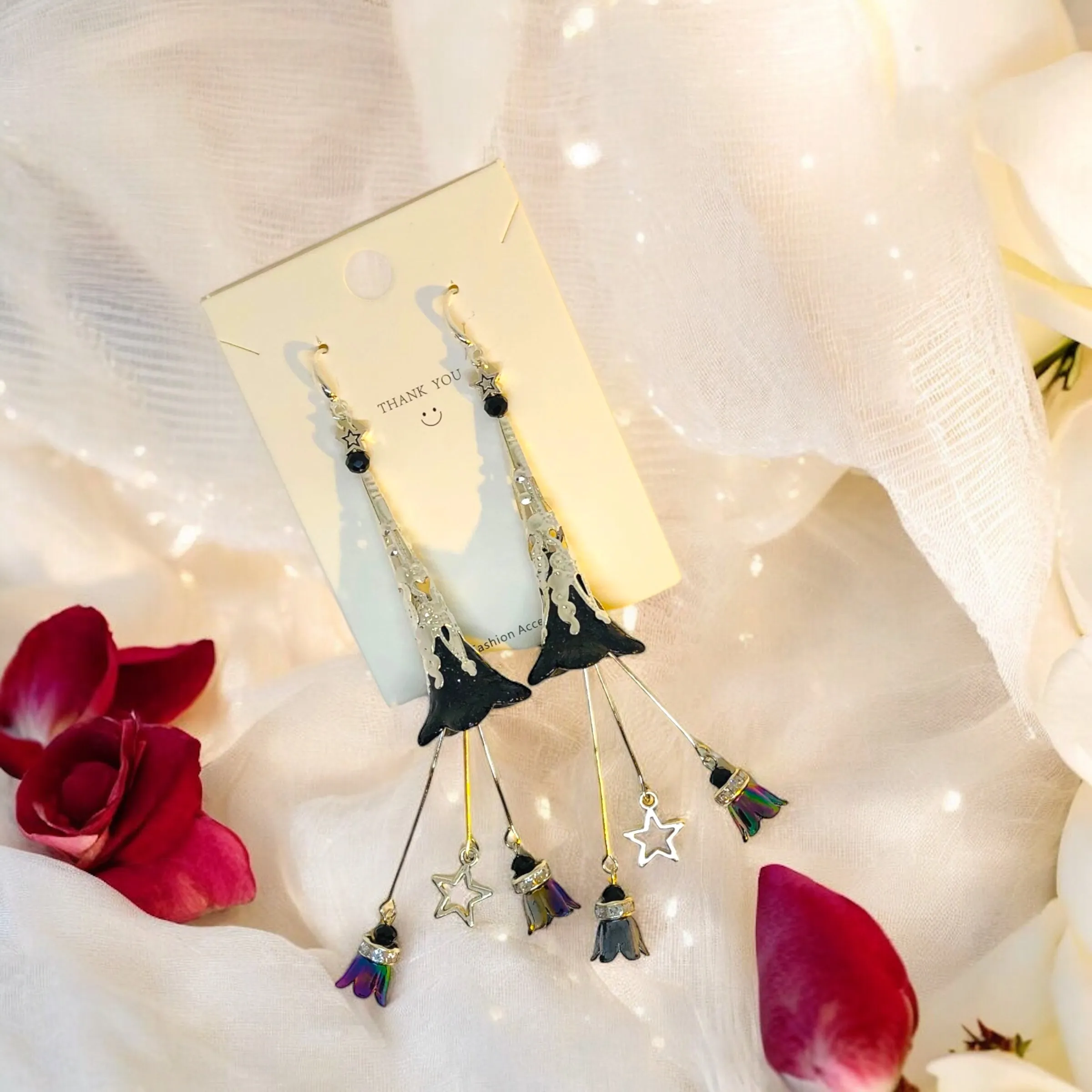 Black Luxx Silver Bohemian Bloom Earrings