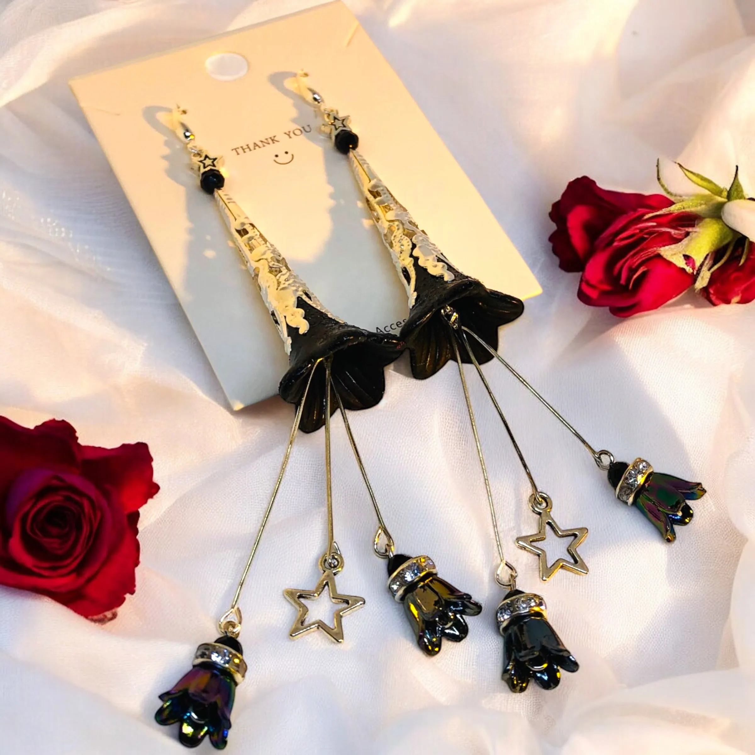 Black Luxx Silver Bohemian Bloom Earrings