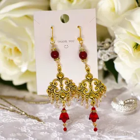 Bohemian Antique Red Gold Chandelier Earrings