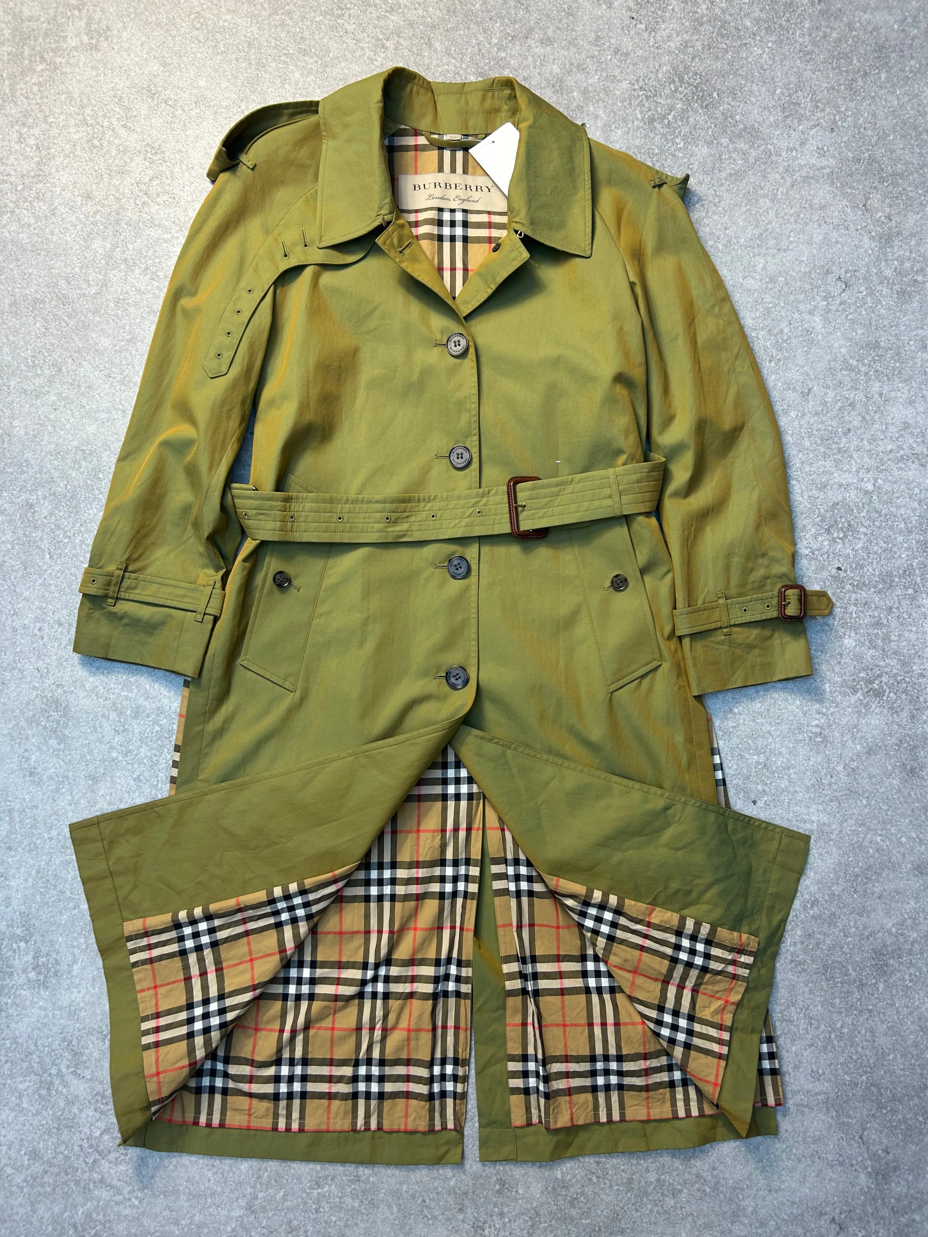 Burberry Classic Green Belted Trench Coat