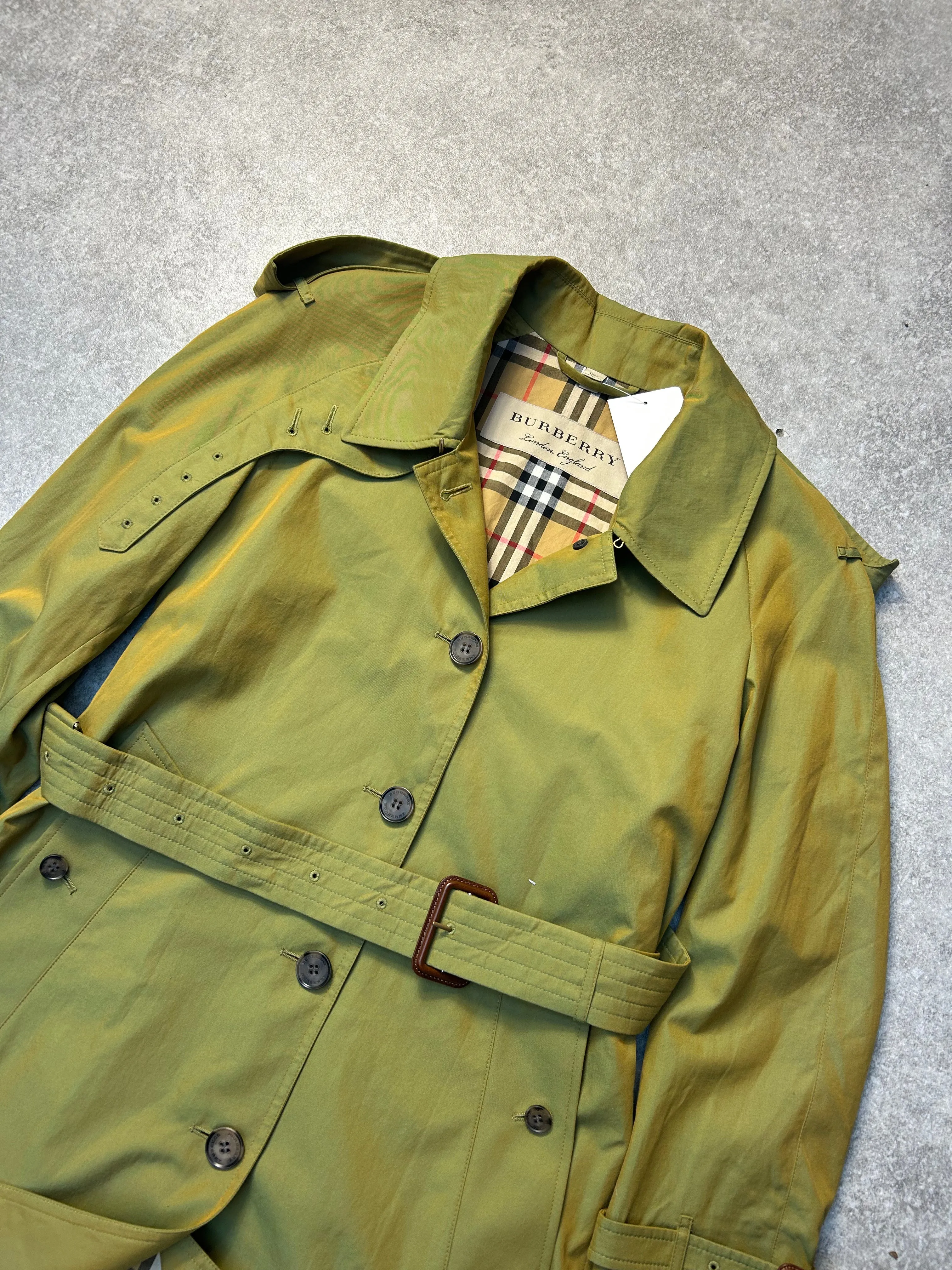 Burberry Classic Green Belted Trench Coat
