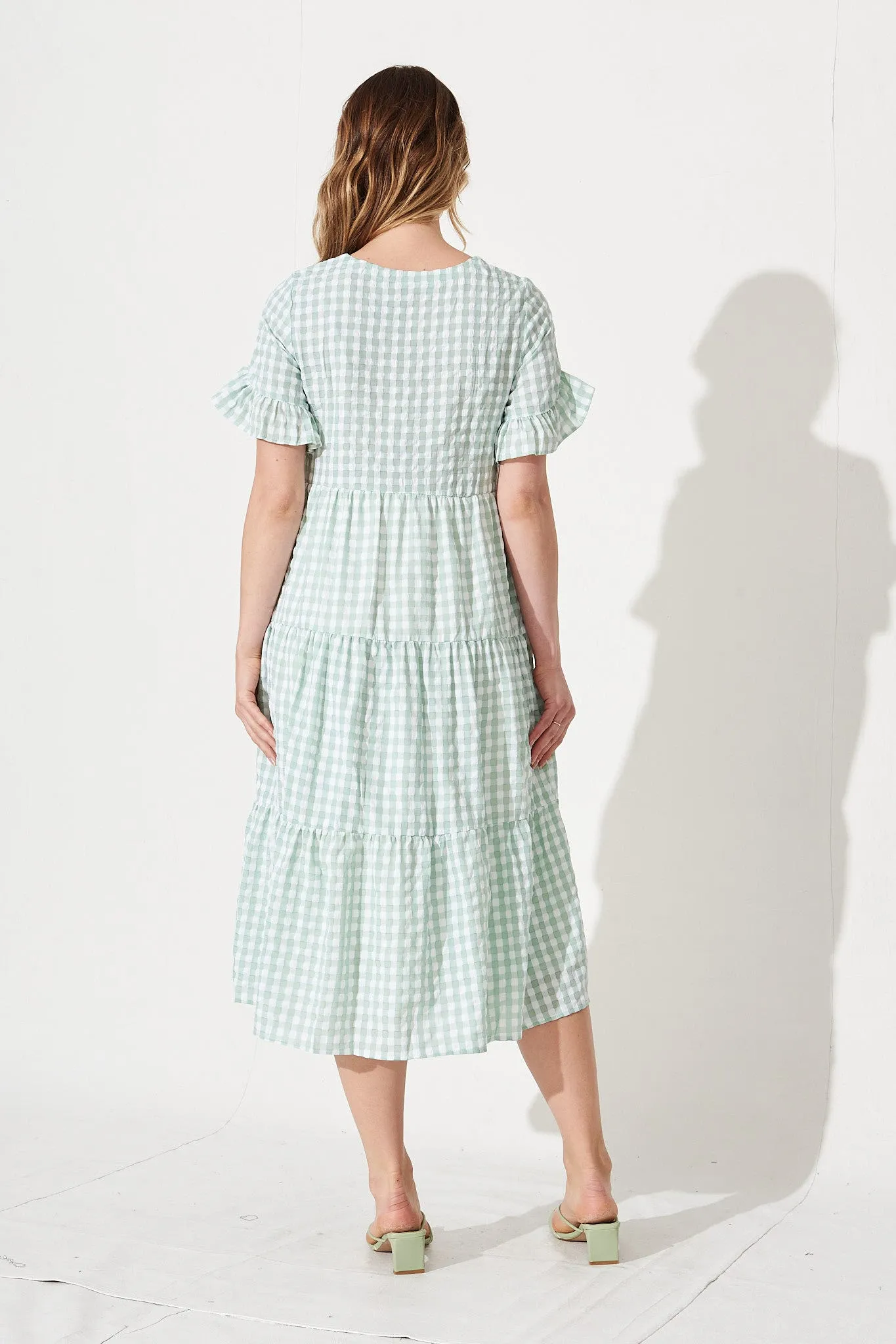 Chic Mint Gingham Midi Dress