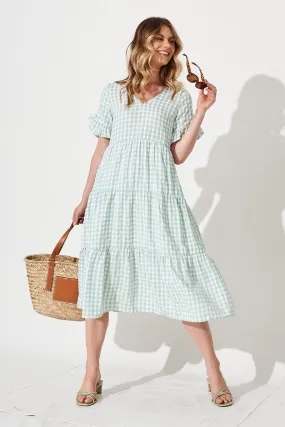 Chic Mint Gingham Midi Dress