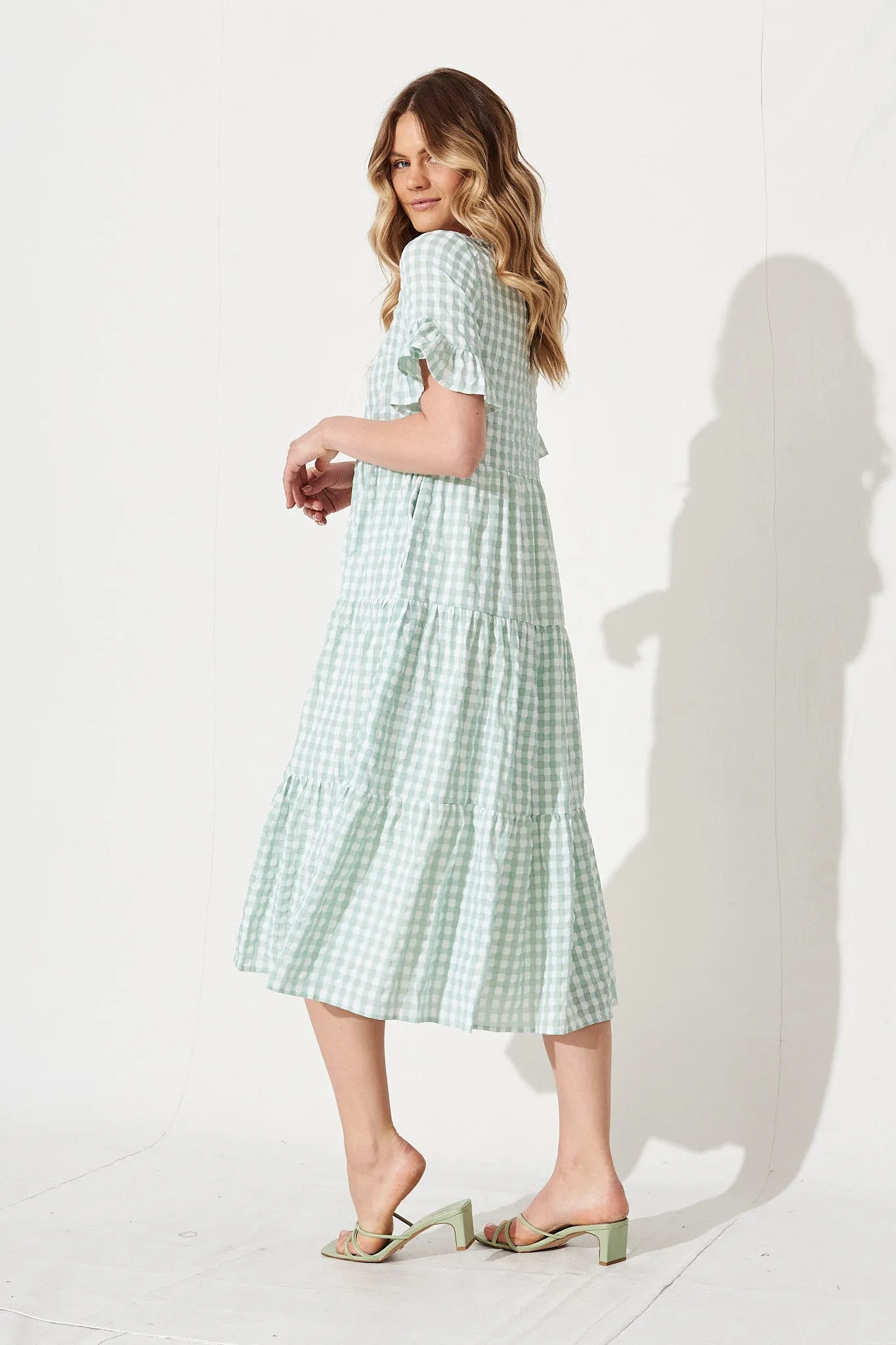 Chic Mint Gingham Midi Dress