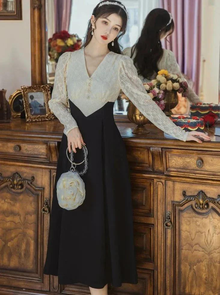 Chic Retro Faux Piece Dress Two Elegant