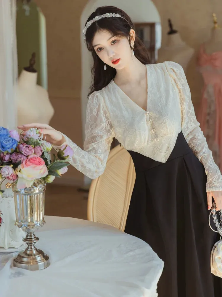 Chic Retro Faux Piece Dress Two Elegant