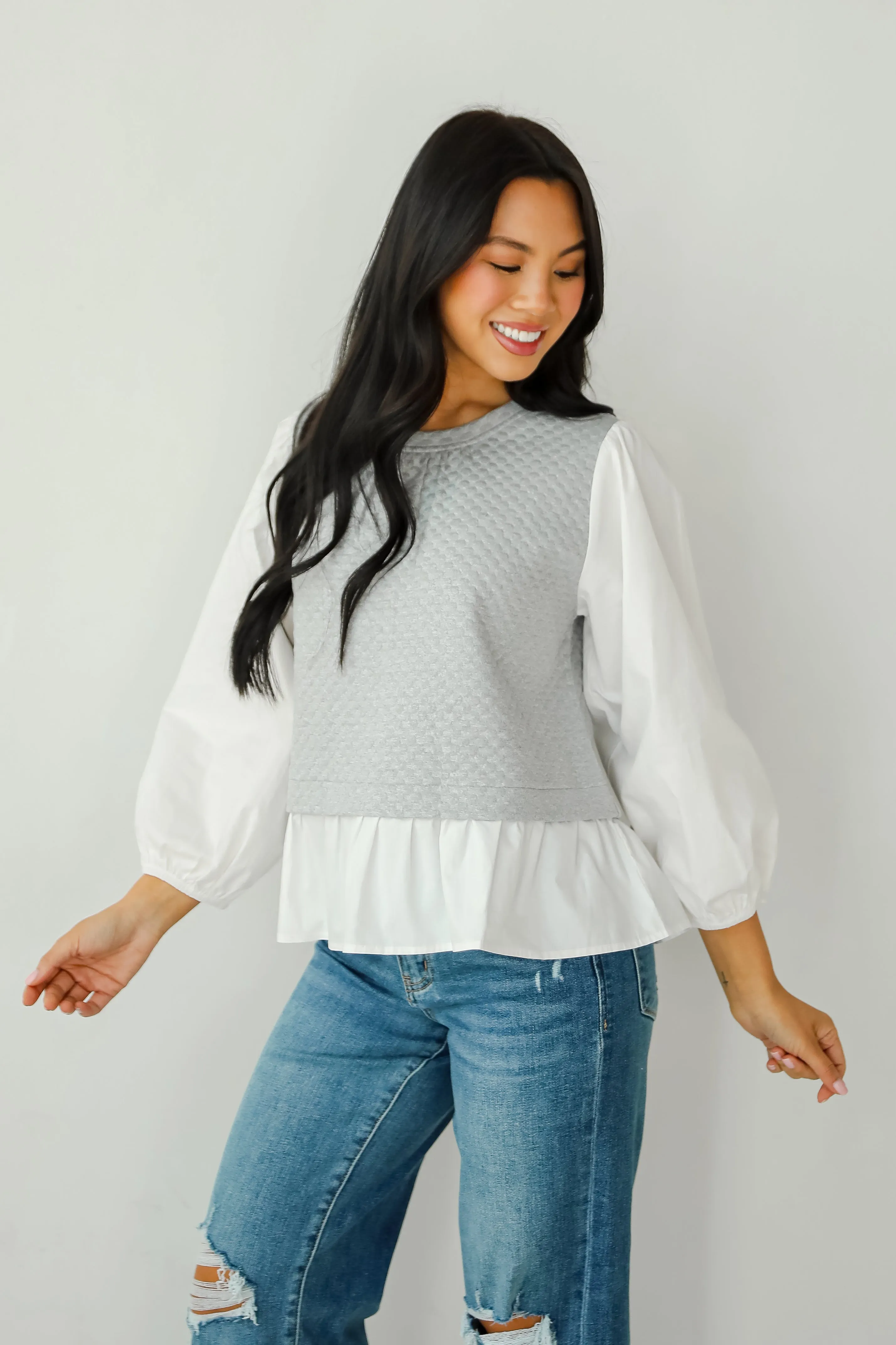 Darling Posture Heather Grey Contrast Blouse