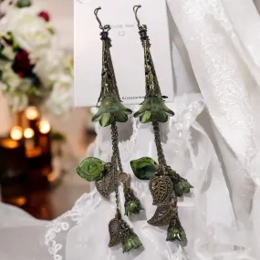 Deluxe Edition Olive Long Tassel Bohemian Bloom Earrings