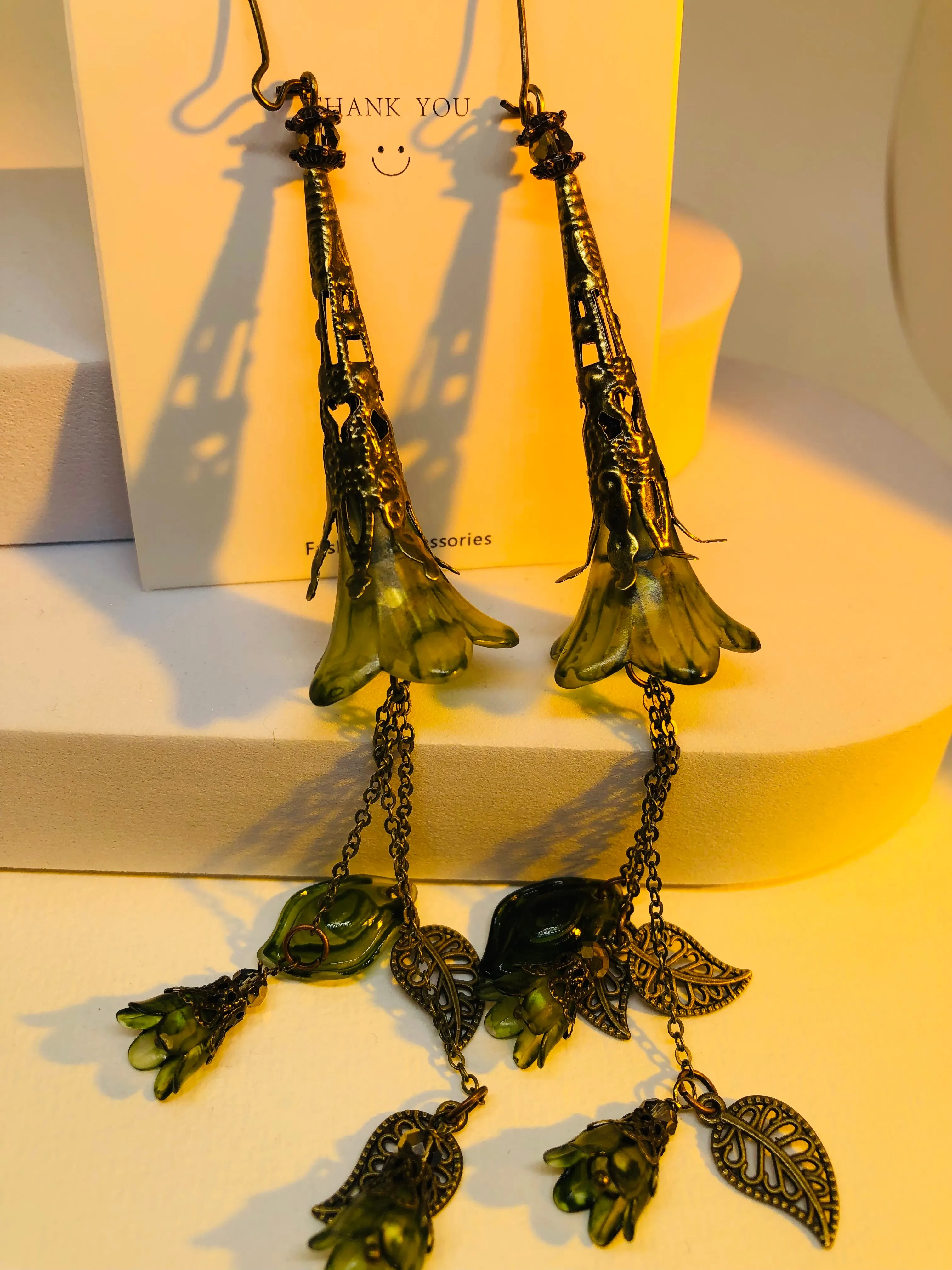 Deluxe Edition Olive Long Tassel Bohemian Bloom Earrings