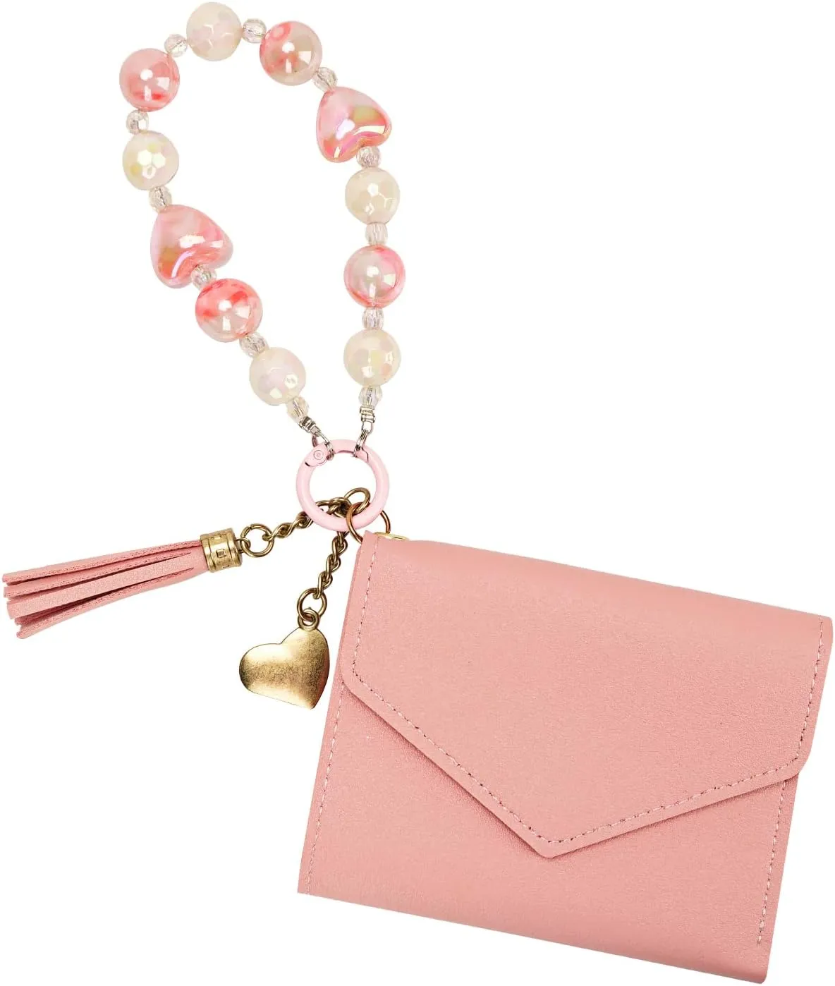 DODAMOUR Wristlet Keychain Bracelet Wallet, Tassel Bracelet Credit Card Holder Purse, Small Coin Purse for Women (Pink), Pink