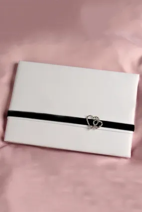 Double Hearts Rhinestones/Sash Guestbook & Pen Set