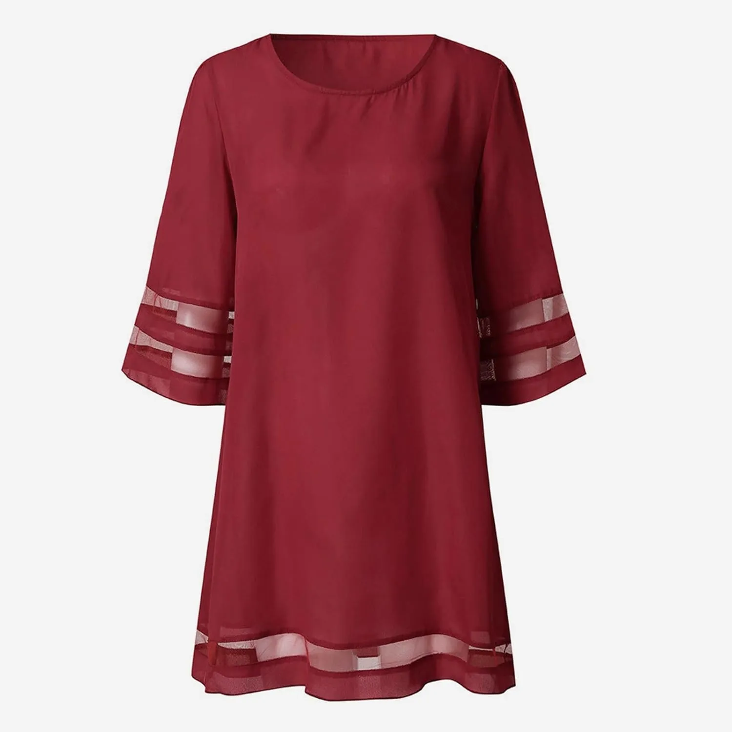 Dresses for Women 2024 Casual Loose A Line Tshirt Dress Crewneck Half Sleeve Trendy Mesh Hem Short Summer Dresses