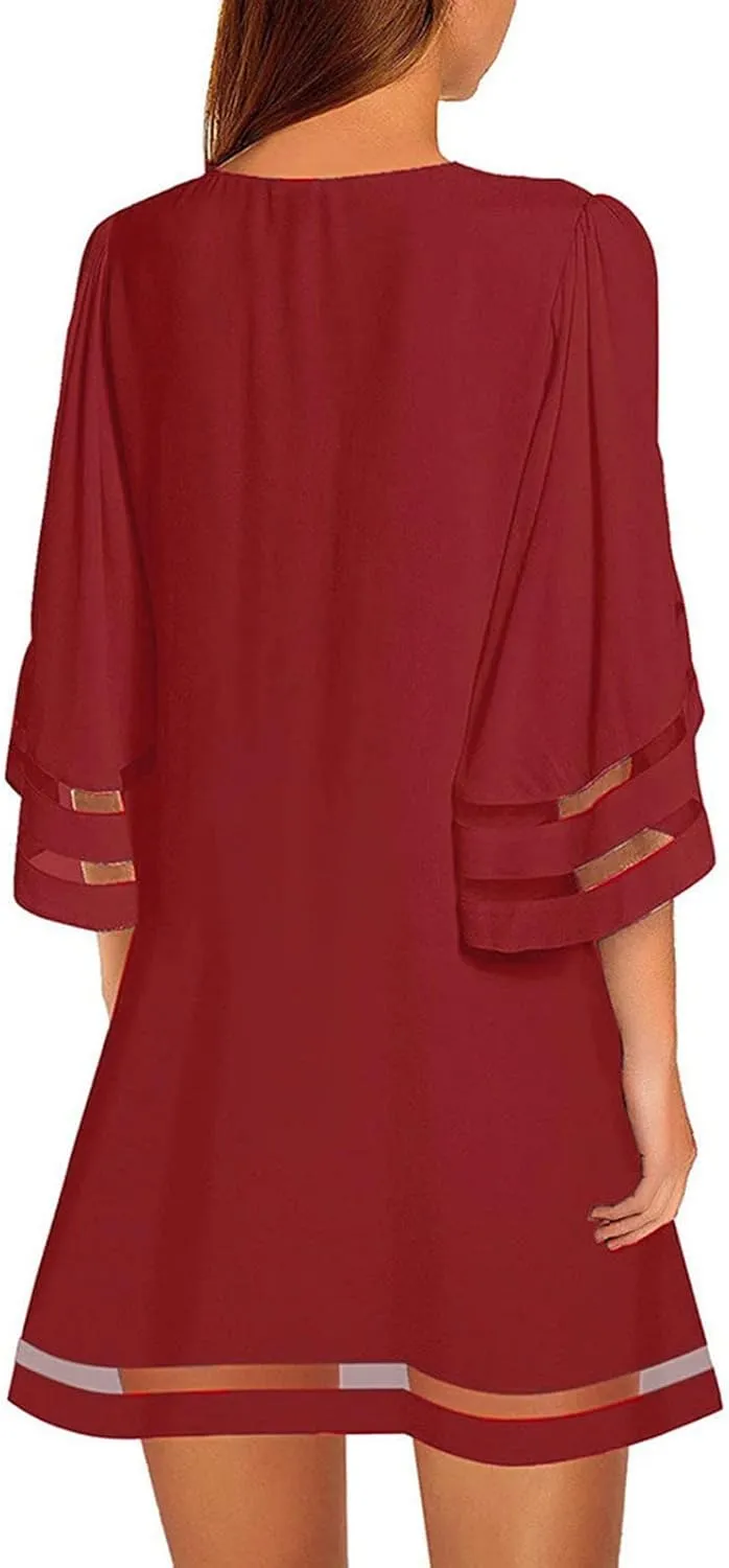 Dresses for Women 2024 Casual Loose A Line Tshirt Dress Crewneck Half Sleeve Trendy Mesh Hem Short Summer Dresses