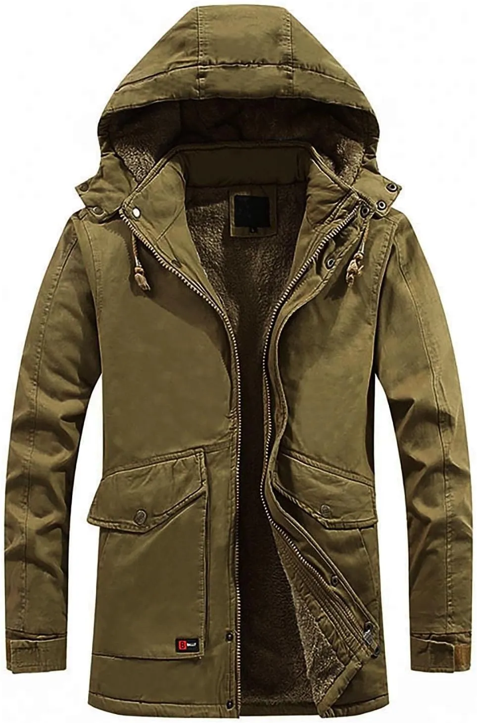 DuDubaby Men's Winter Hooded Windproof Solid Long Sleeve Soft Coat Shell Jacket