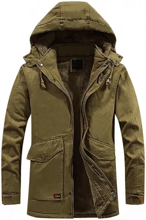 DuDubaby Men's Winter Hooded Windproof Solid Long Sleeve Soft Coat Shell Jacket