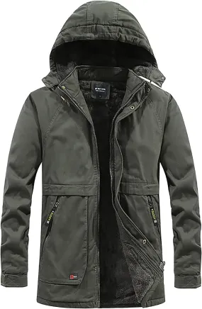 DuDubaby Men's Winter Hooded Windproof Solid Long Sleeve Soft Coat Shell Jacket