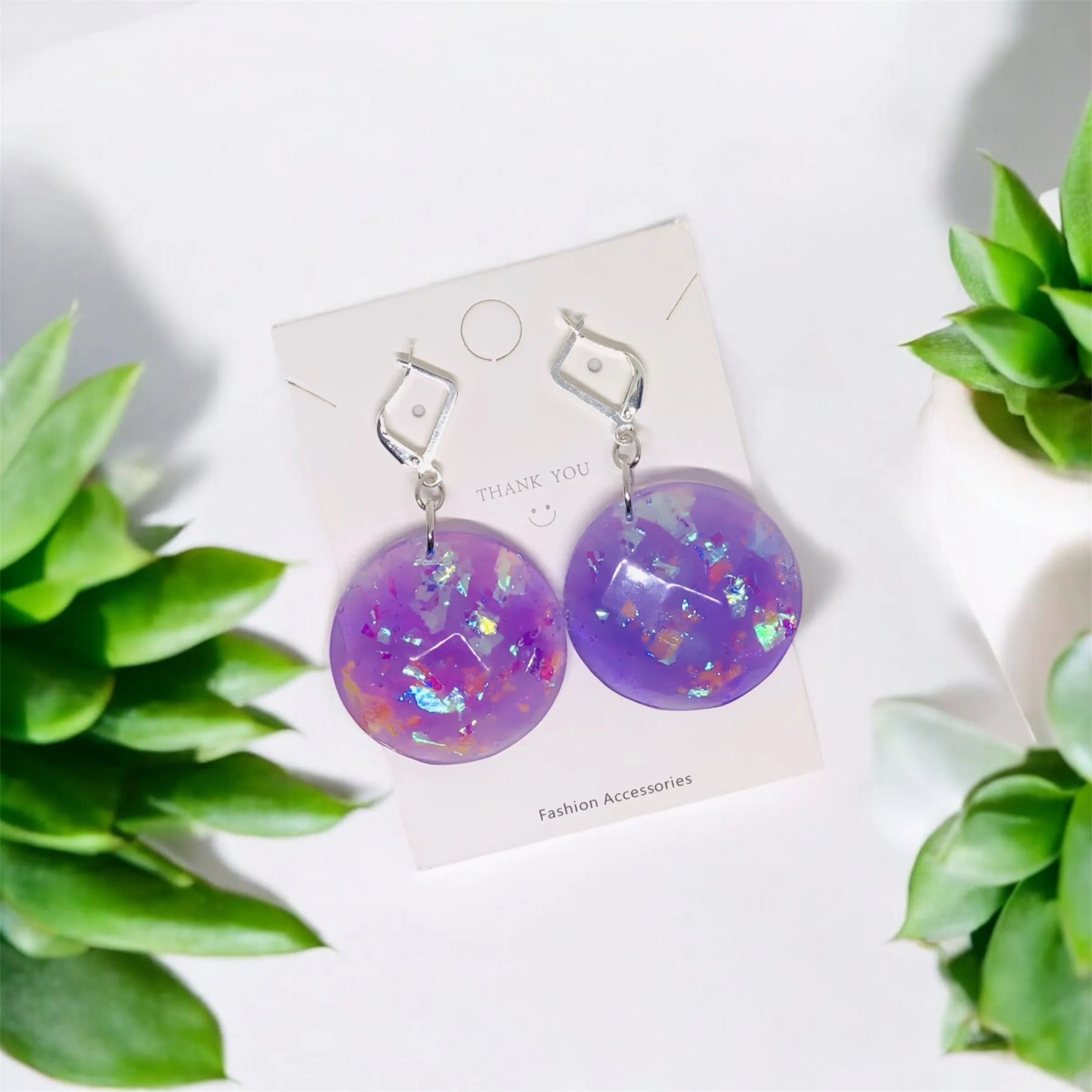 Faceted Purple Bliss Resin Huggie Earrings