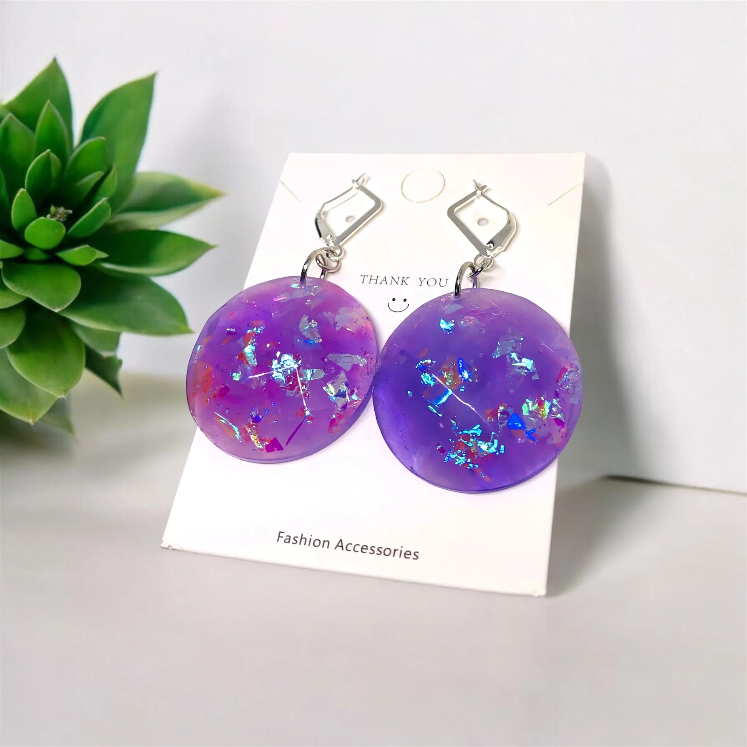 Faceted Purple Bliss Resin Huggie Earrings
