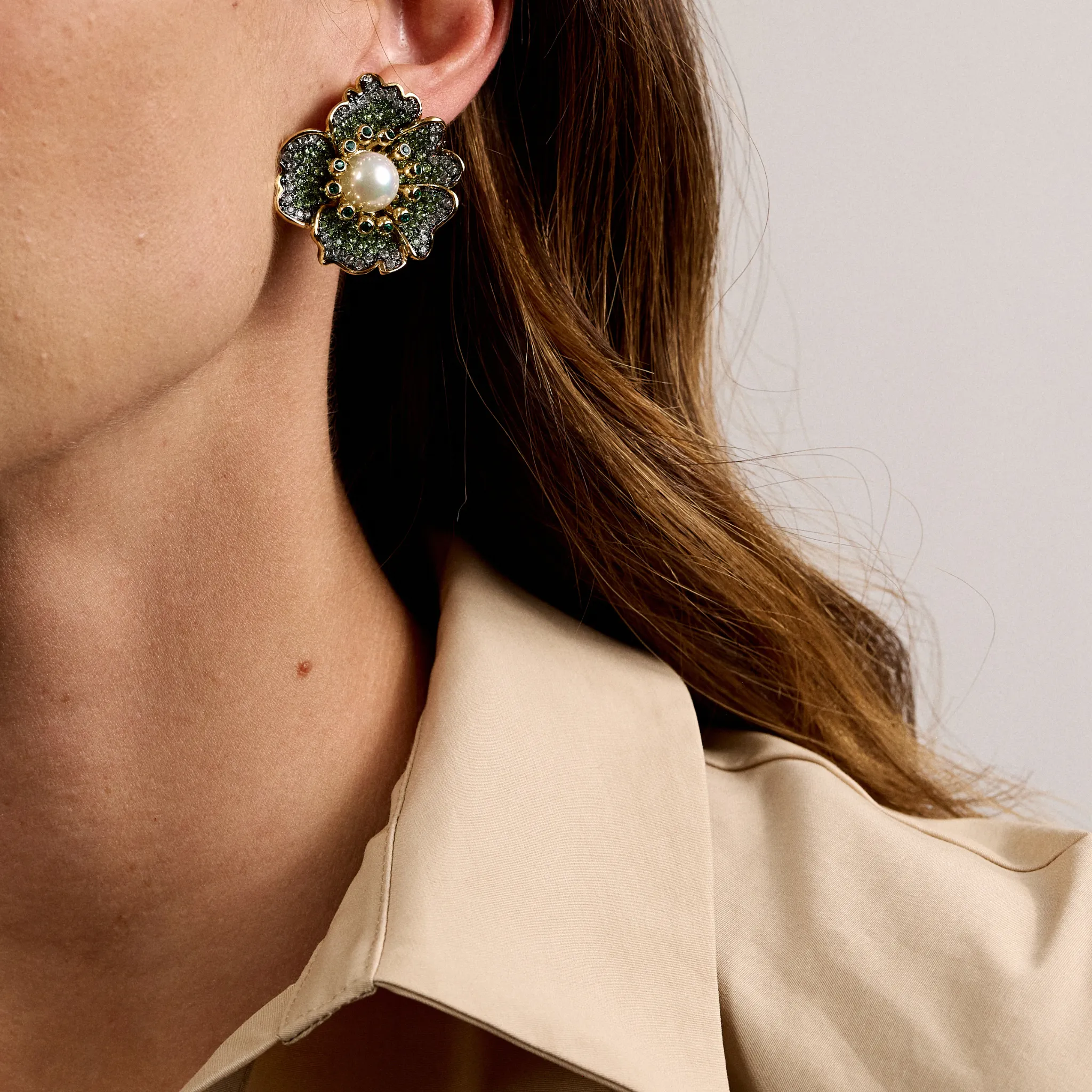 Floret Petal Earrings in Green
