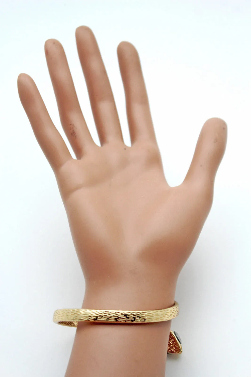 Gold Silver Metal Narrow Cuff Bracelet Wrap Around Snake Bangle