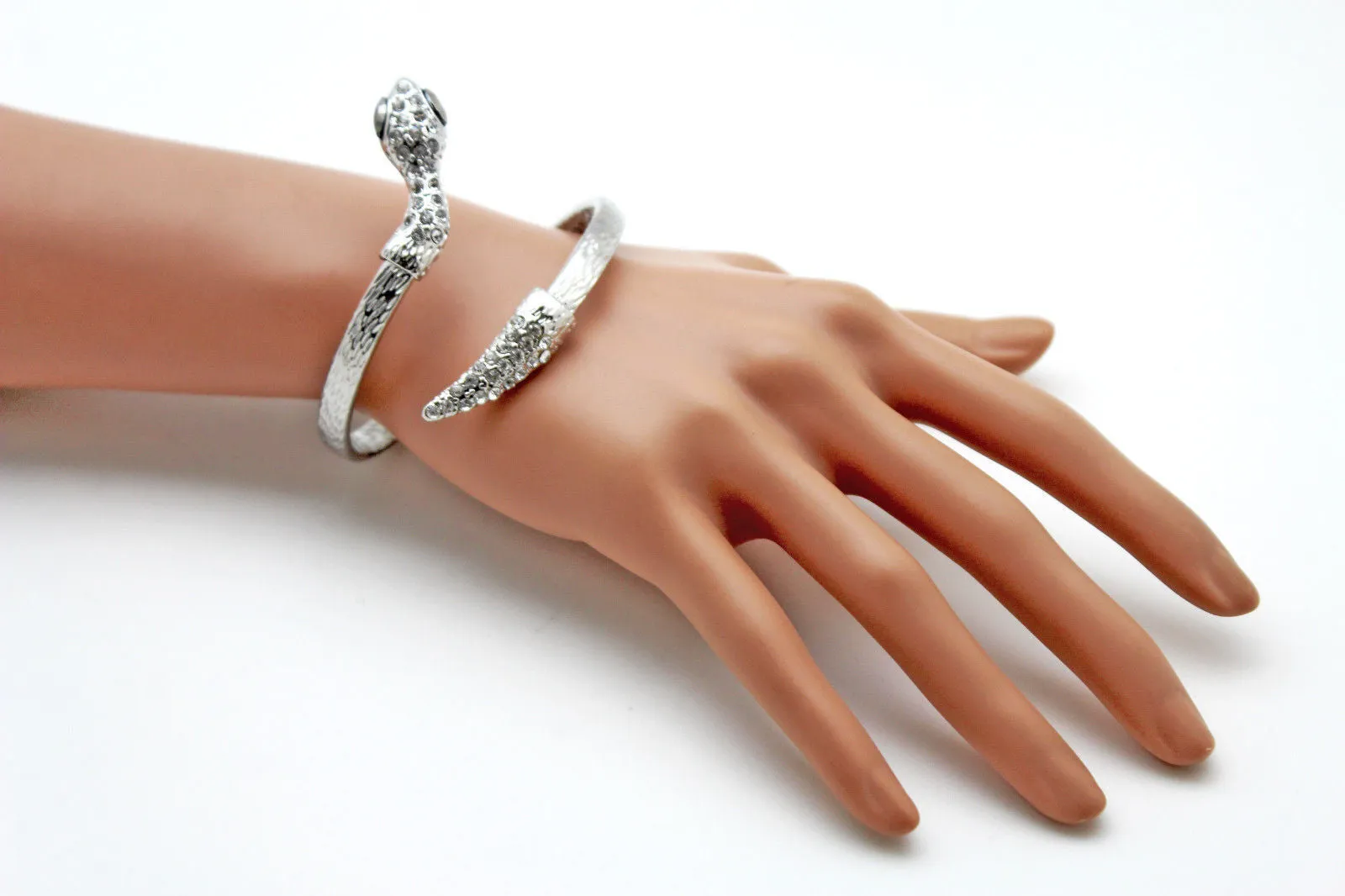 Gold Silver Metal Narrow Cuff Bracelet Wrap Around Snake Bangle