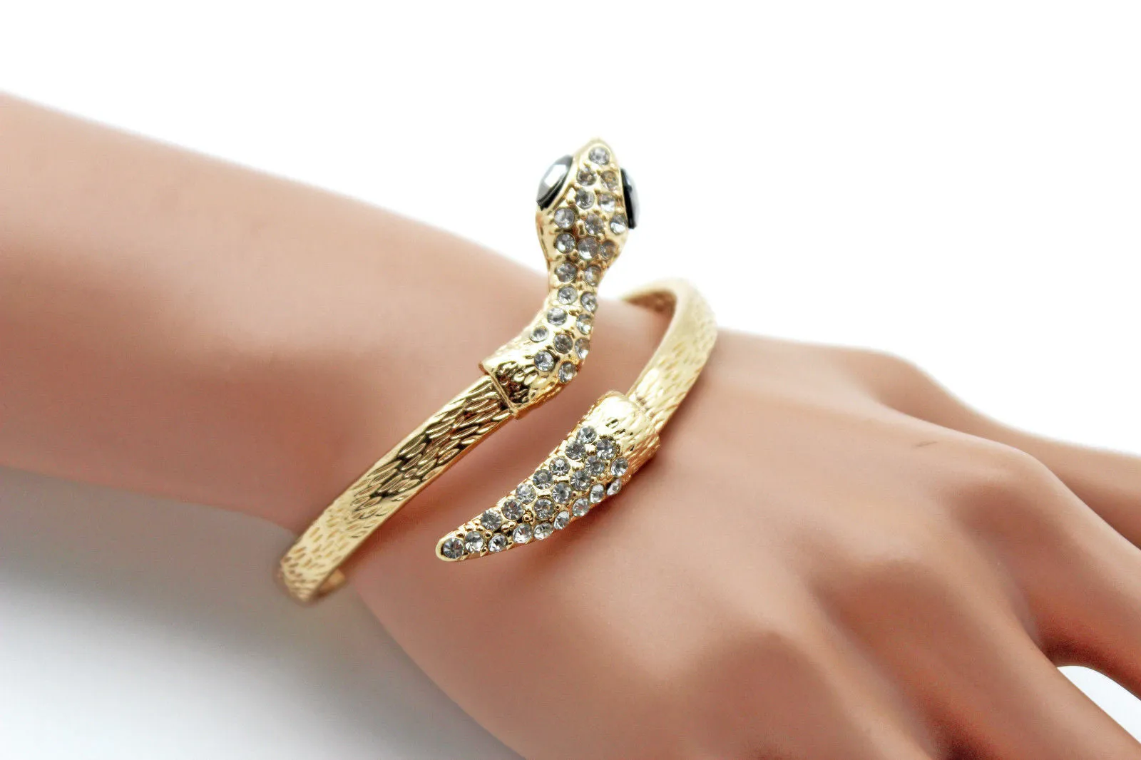 Gold Silver Metal Narrow Cuff Bracelet Wrap Around Snake Bangle