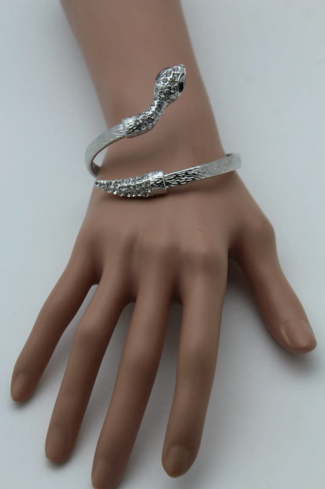 Gold Silver Metal Narrow Cuff Bracelet Wrap Around Snake Bangle