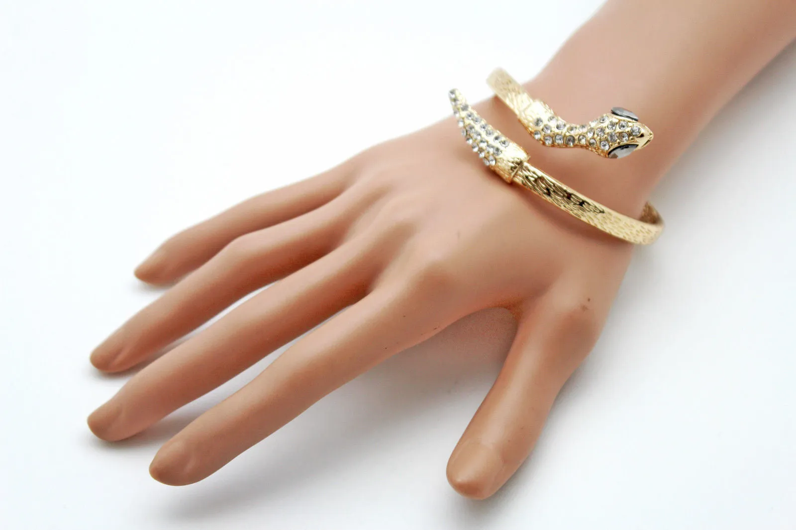 Gold Silver Metal Narrow Cuff Bracelet Wrap Around Snake Bangle