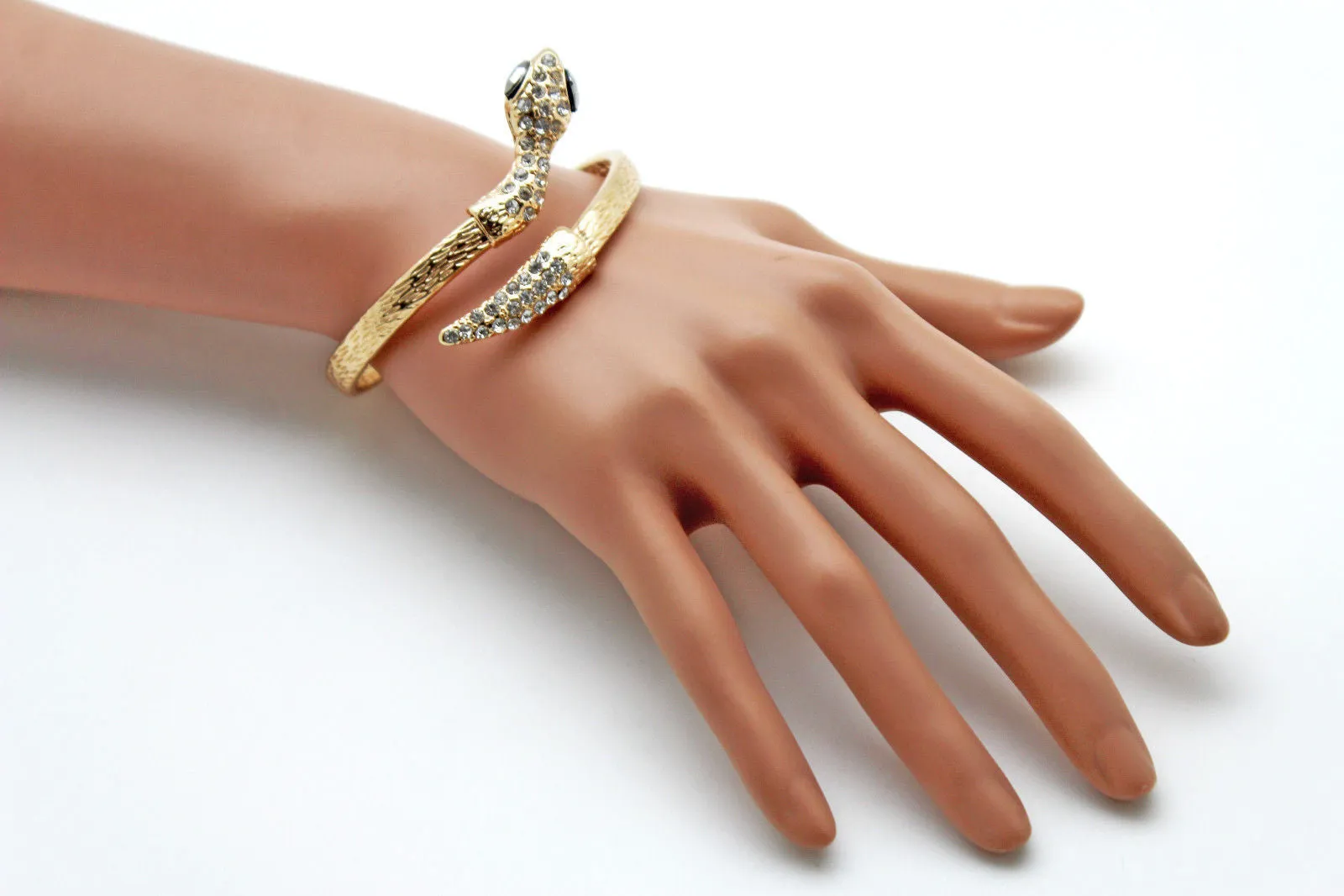 Gold Silver Metal Narrow Cuff Bracelet Wrap Around Snake Bangle