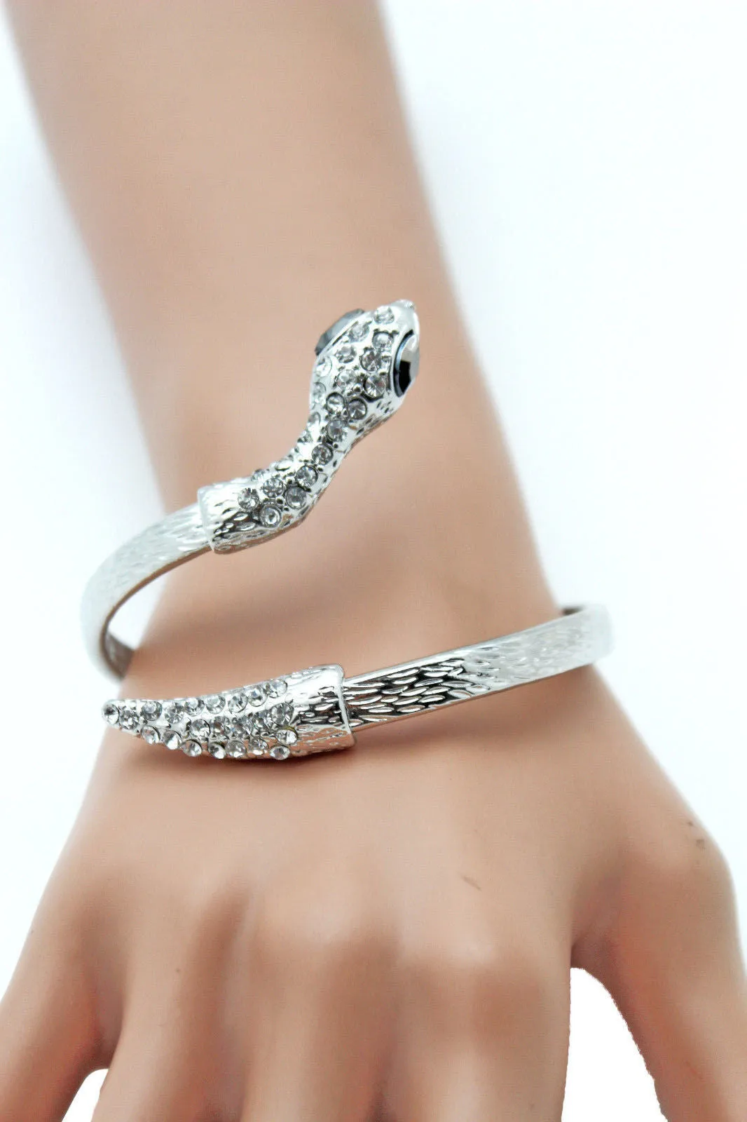 Gold Silver Metal Narrow Cuff Bracelet Wrap Around Snake Bangle