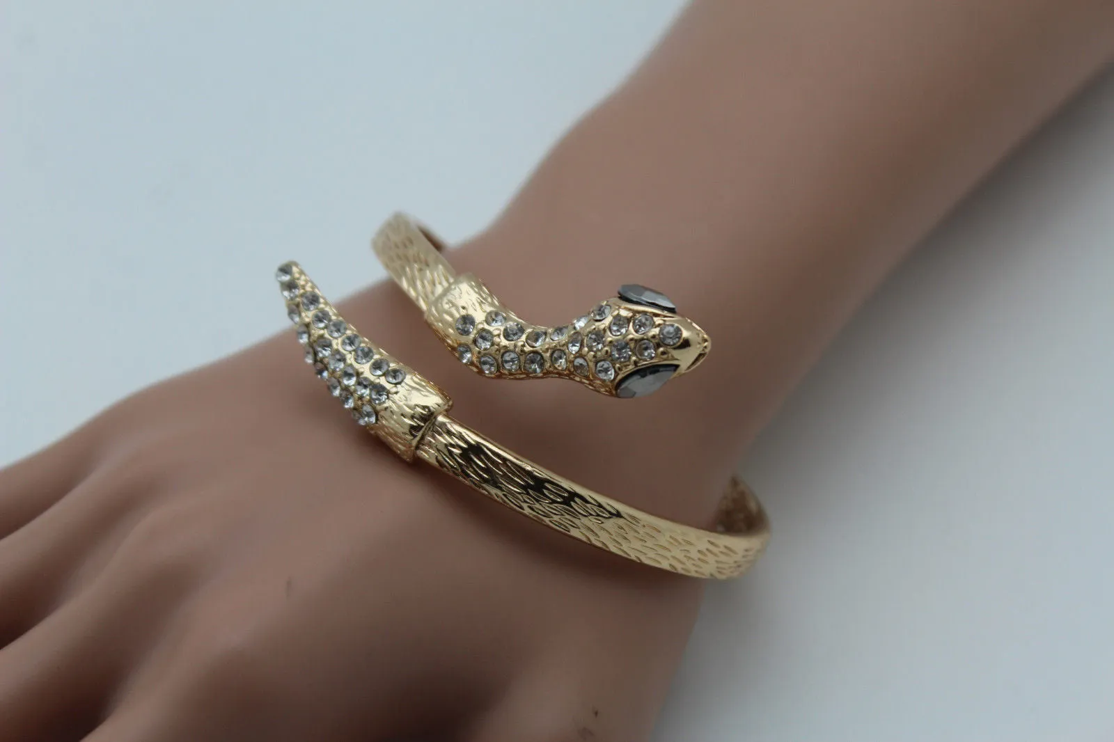 Gold Silver Metal Narrow Cuff Bracelet Wrap Around Snake Bangle