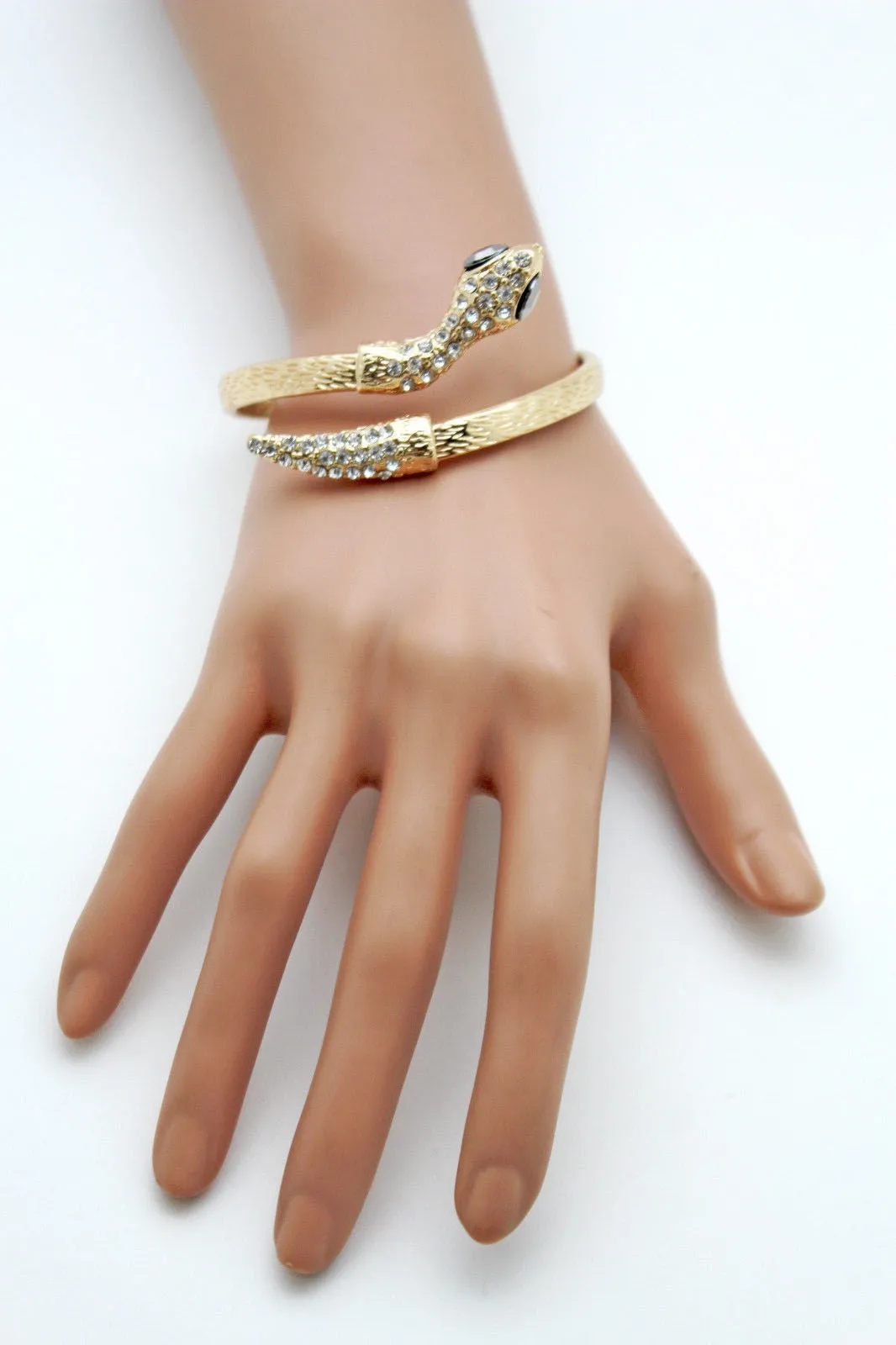 Gold Silver Metal Narrow Cuff Bracelet Wrap Around Snake Bangle