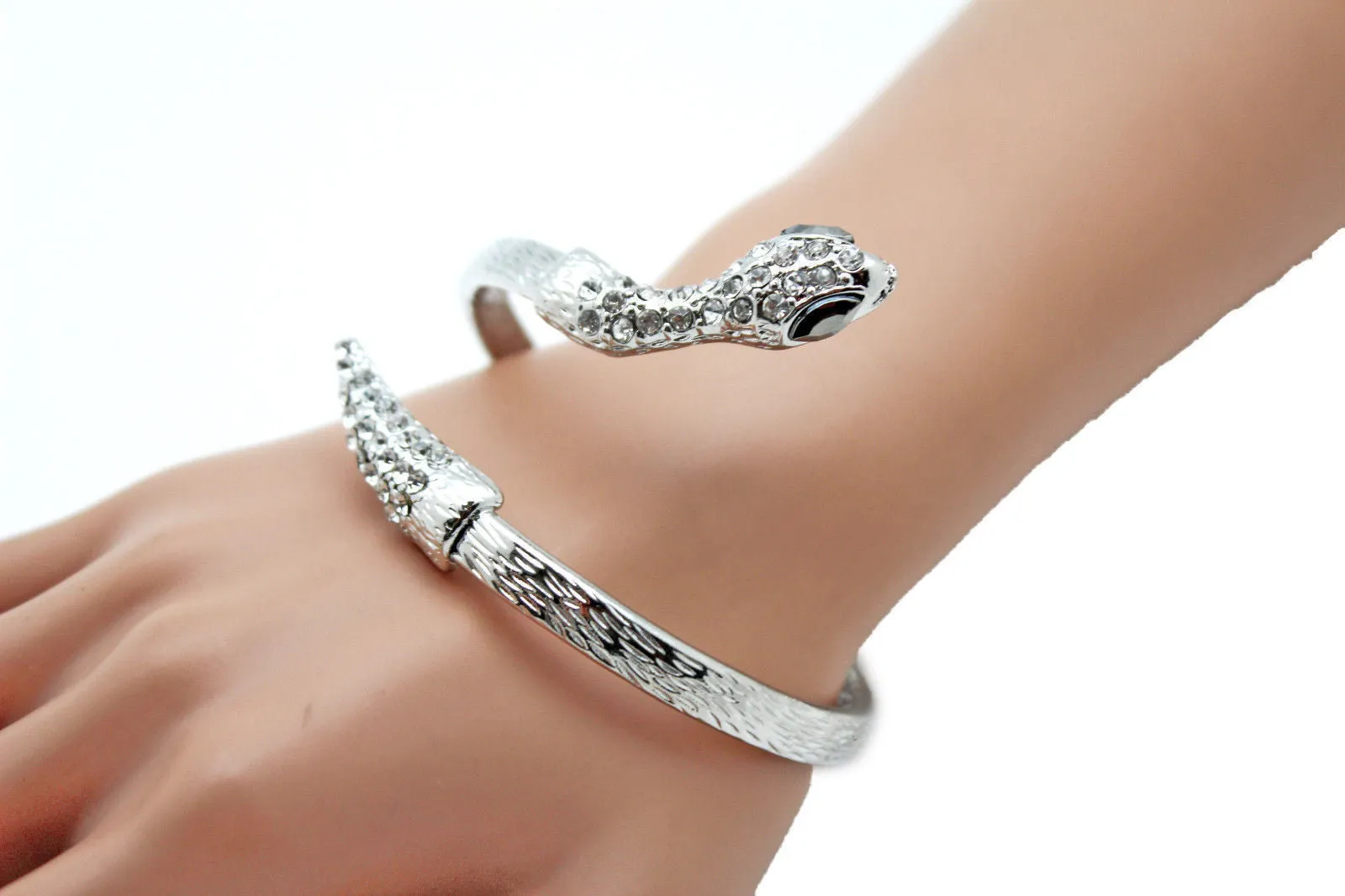 Gold Silver Metal Narrow Cuff Bracelet Wrap Around Snake Bangle
