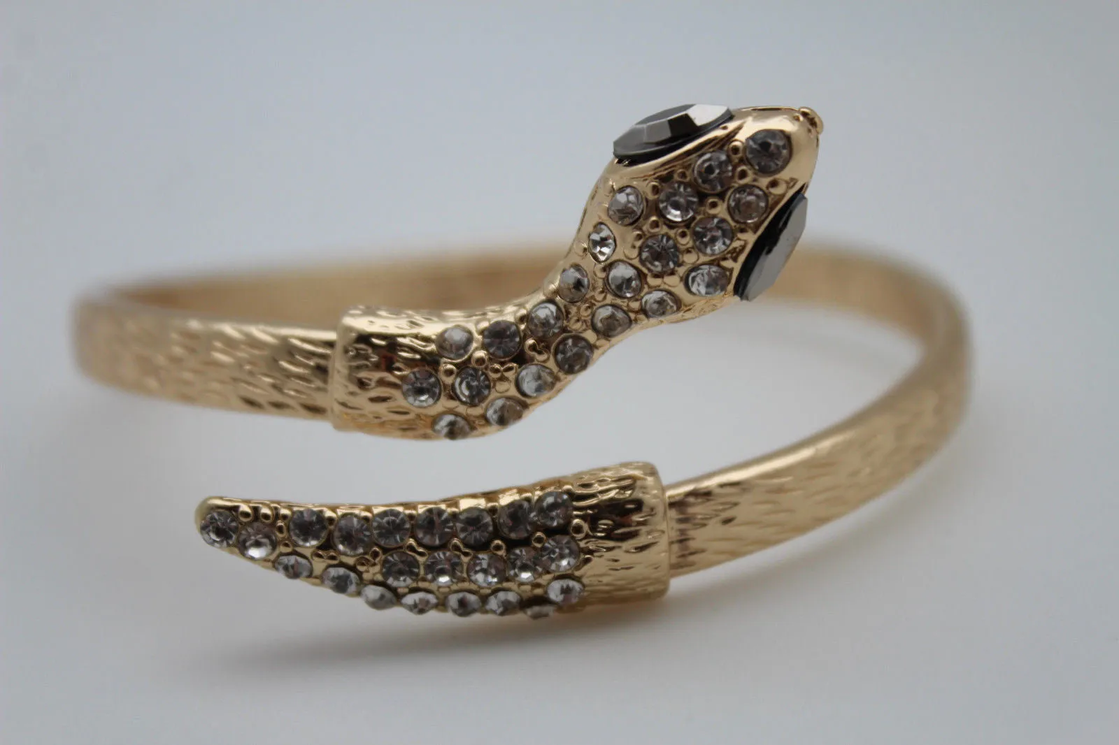 Gold Silver Metal Narrow Cuff Bracelet Wrap Around Snake Bangle