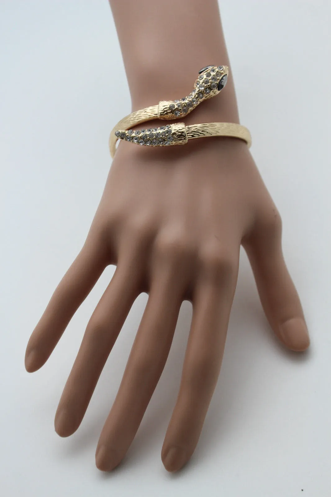 Gold Silver Metal Narrow Cuff Bracelet Wrap Around Snake Bangle