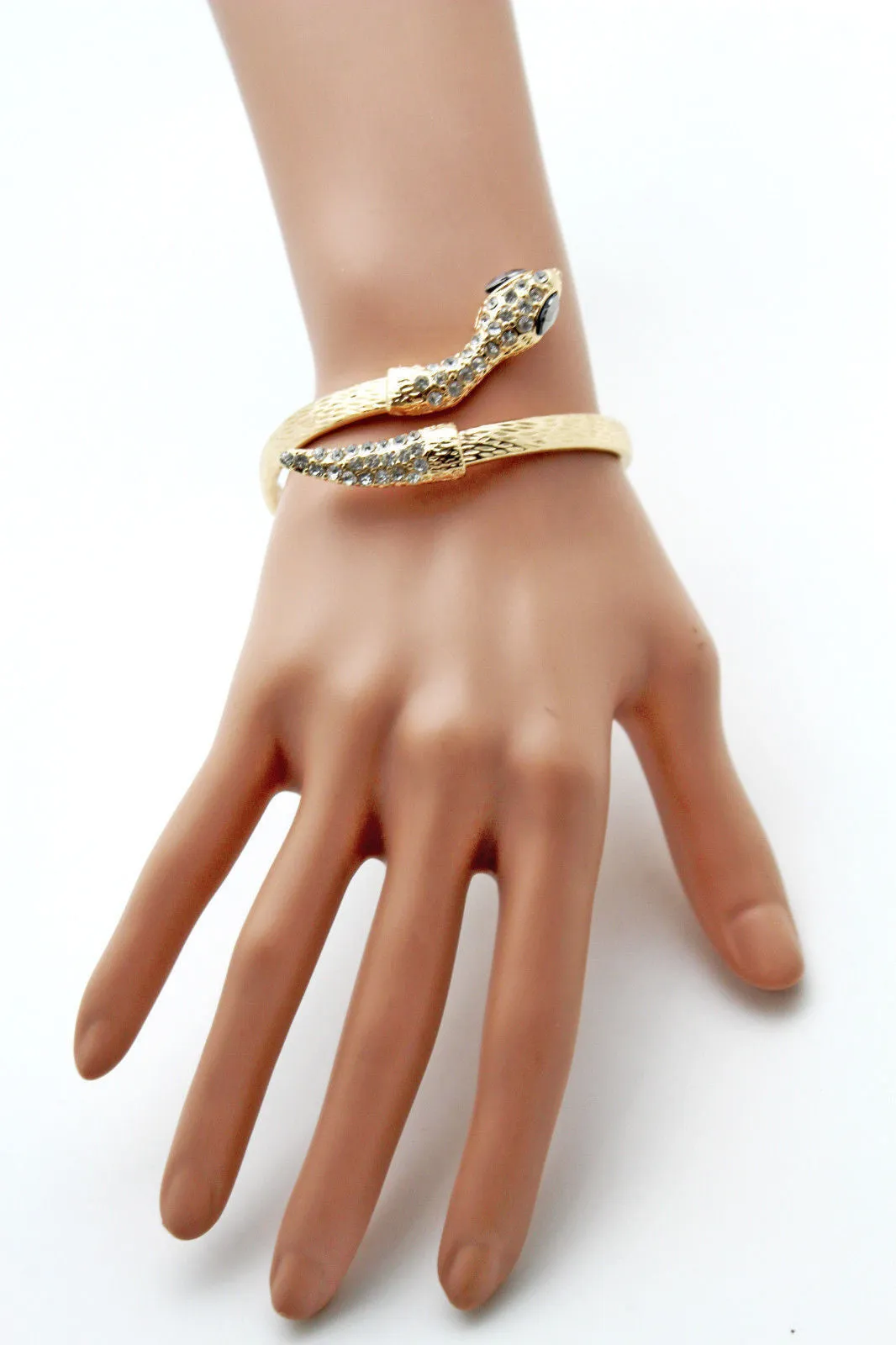 Gold Silver Metal Narrow Cuff Bracelet Wrap Around Snake Bangle