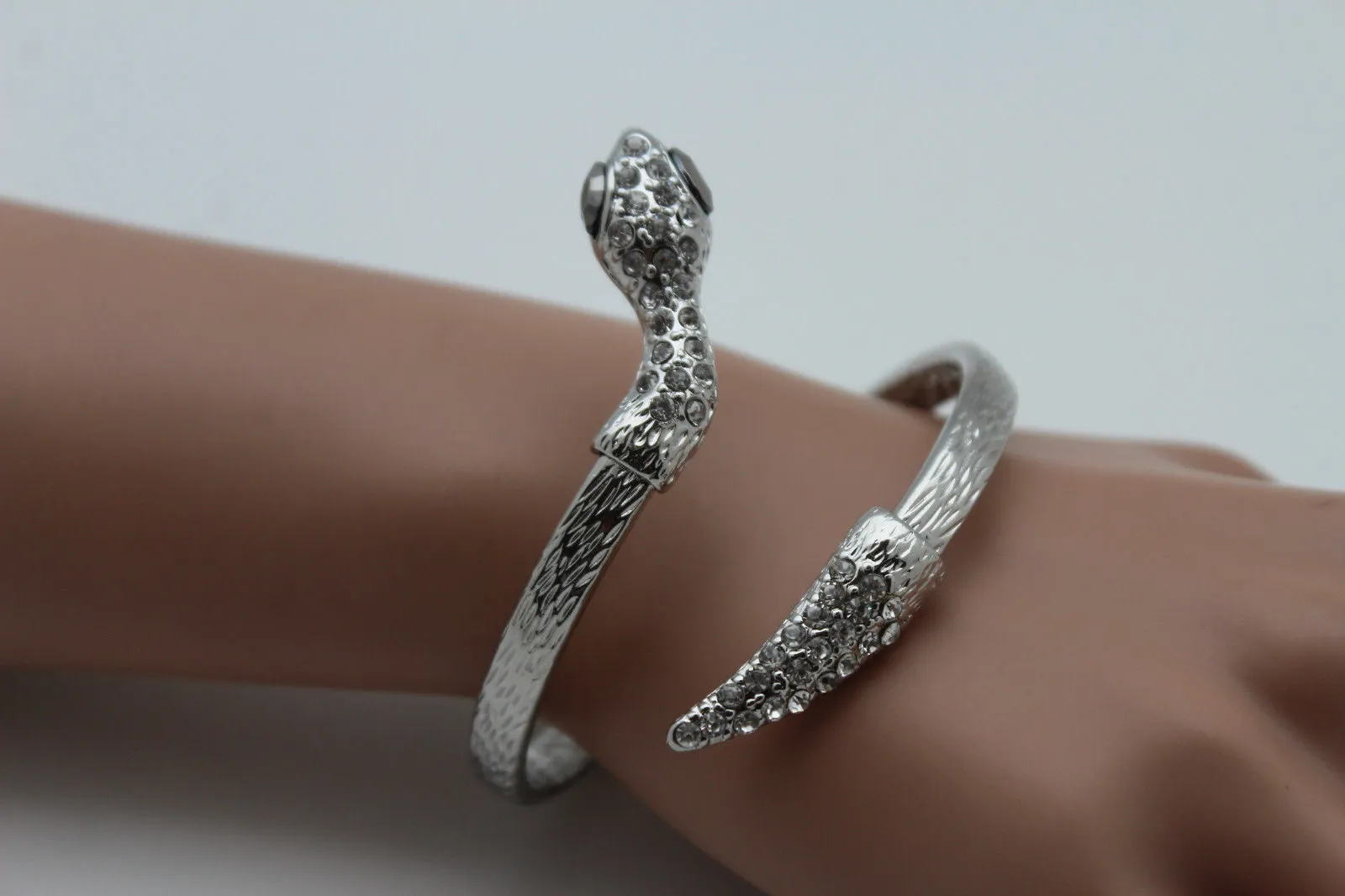 Gold Silver Metal Narrow Cuff Bracelet Wrap Around Snake Bangle