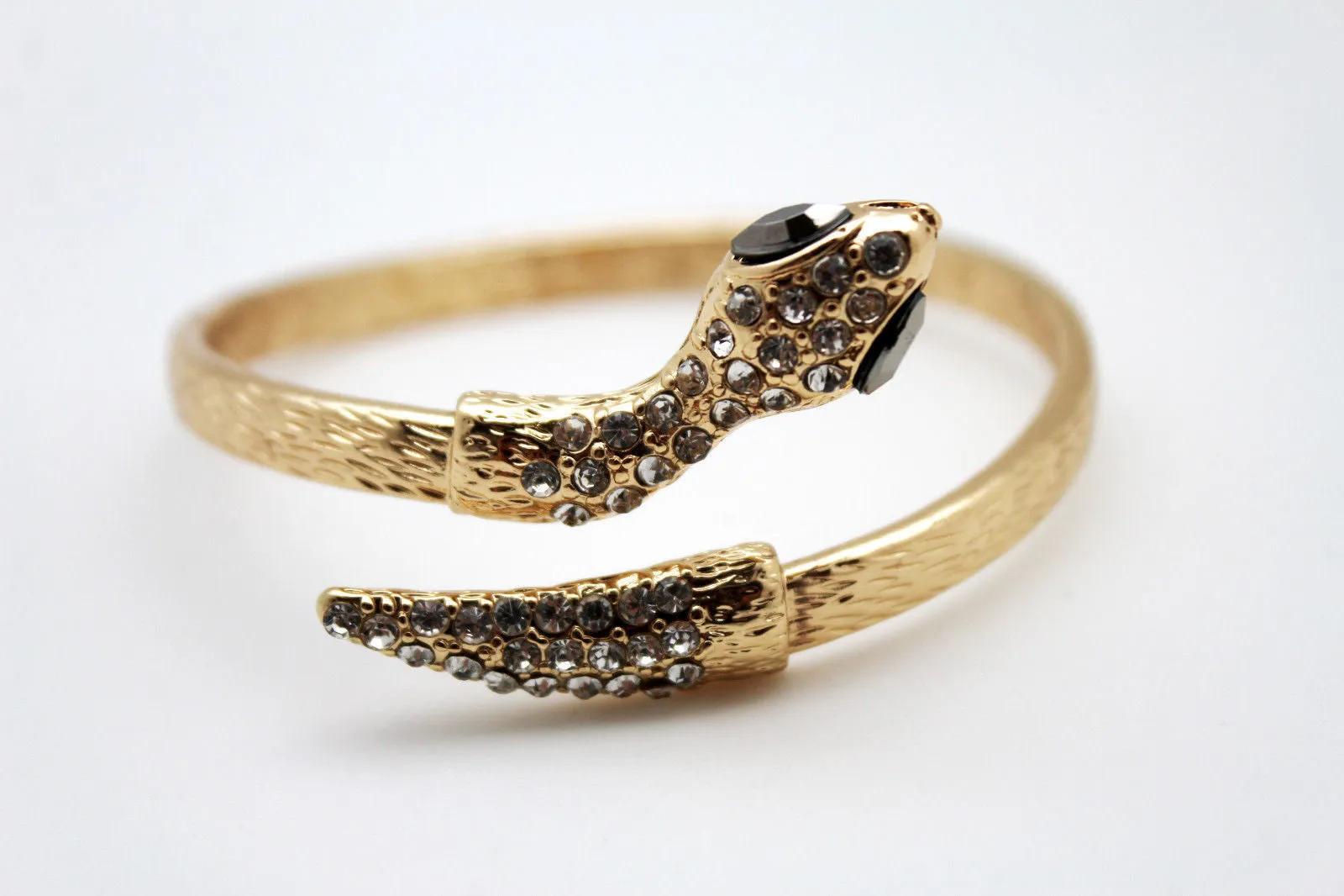 Gold Silver Metal Narrow Cuff Bracelet Wrap Around Snake Bangle