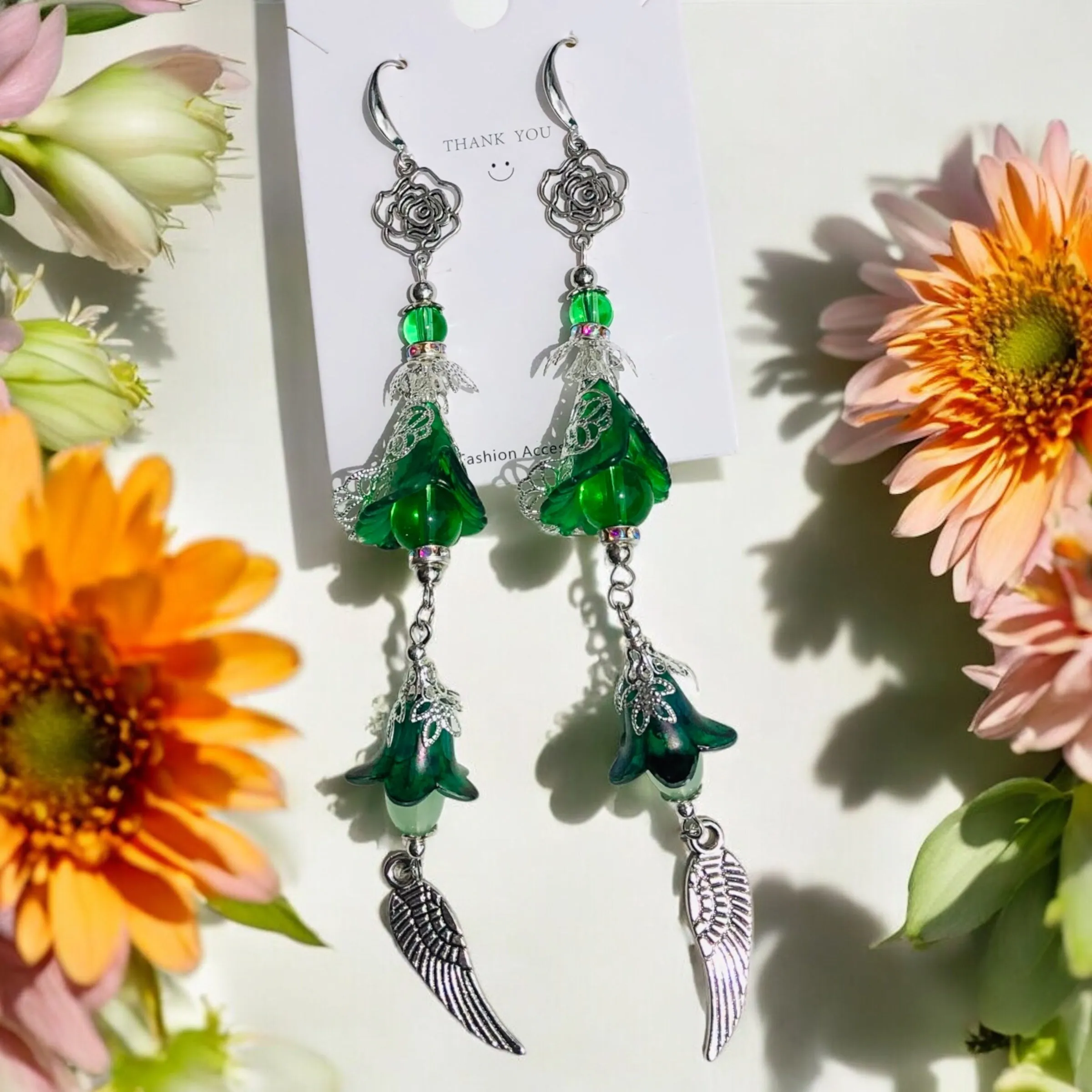 Green Frilly Bohemian Bloom Earrings