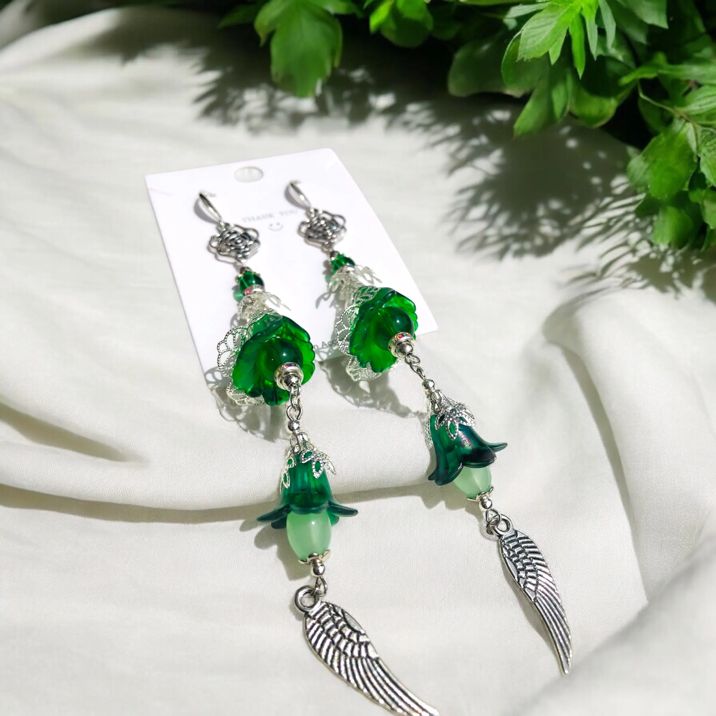 Green Frilly Bohemian Bloom Earrings
